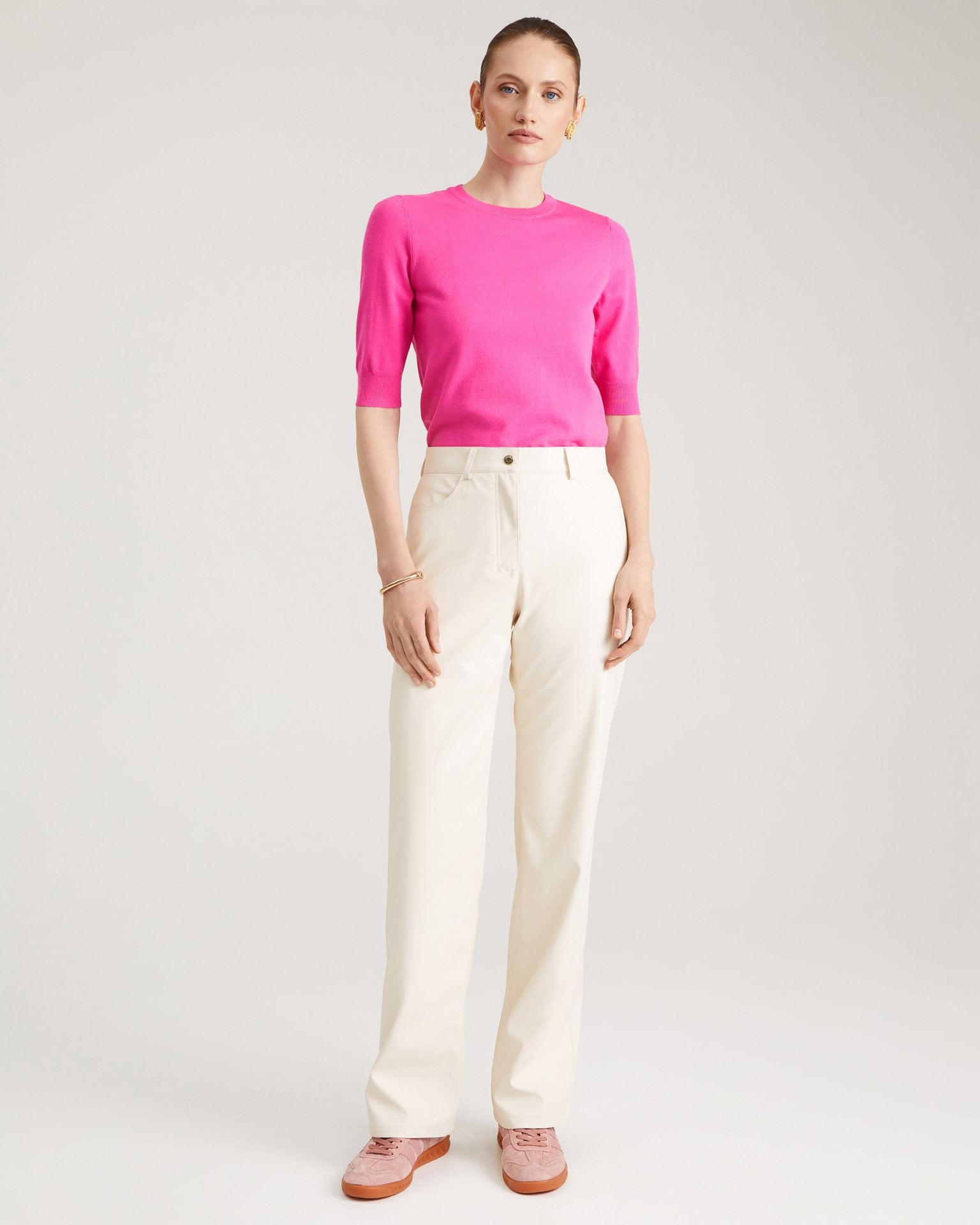 Milk-coloured eco-leather trousers