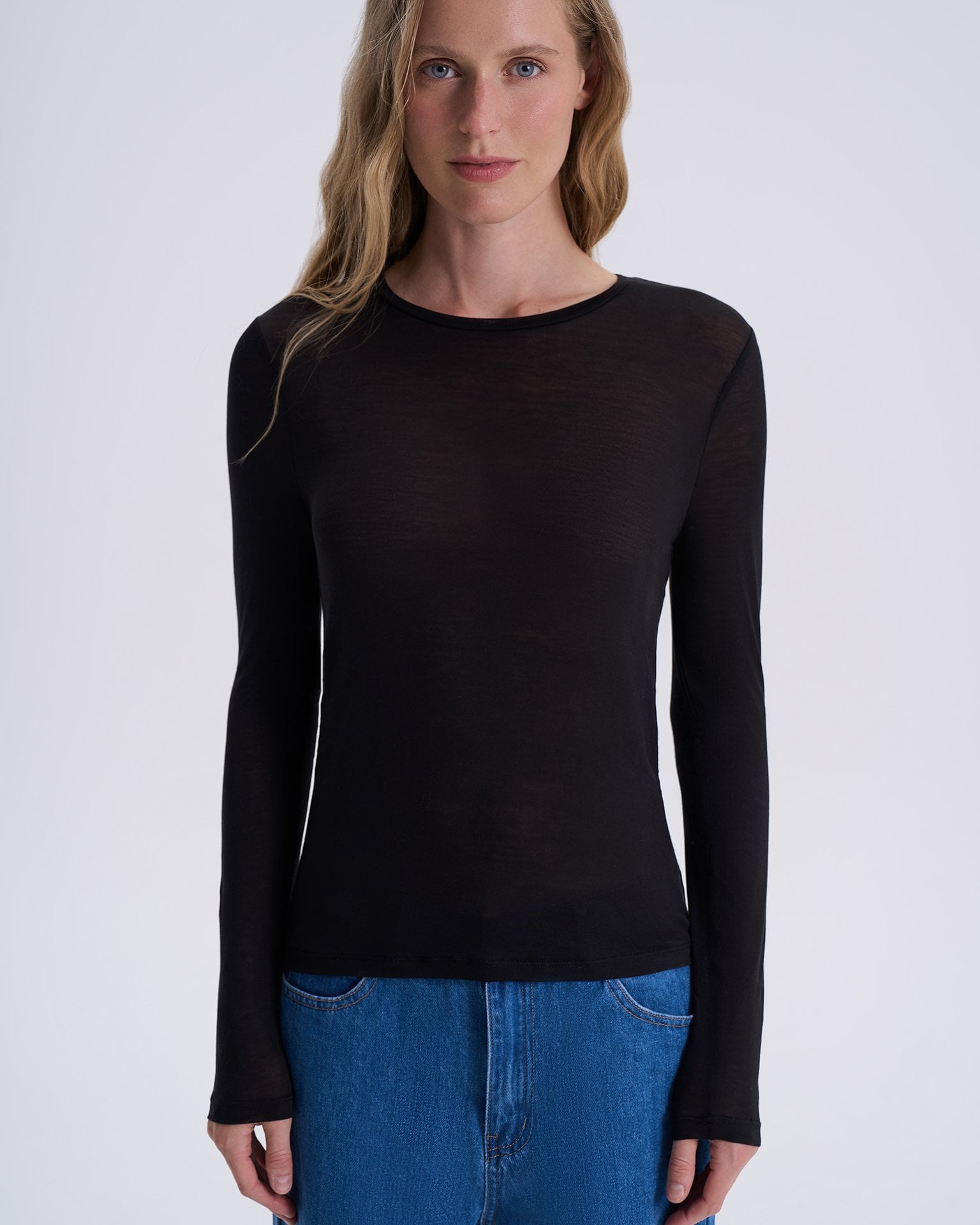 Black Tencel long-sleeved top