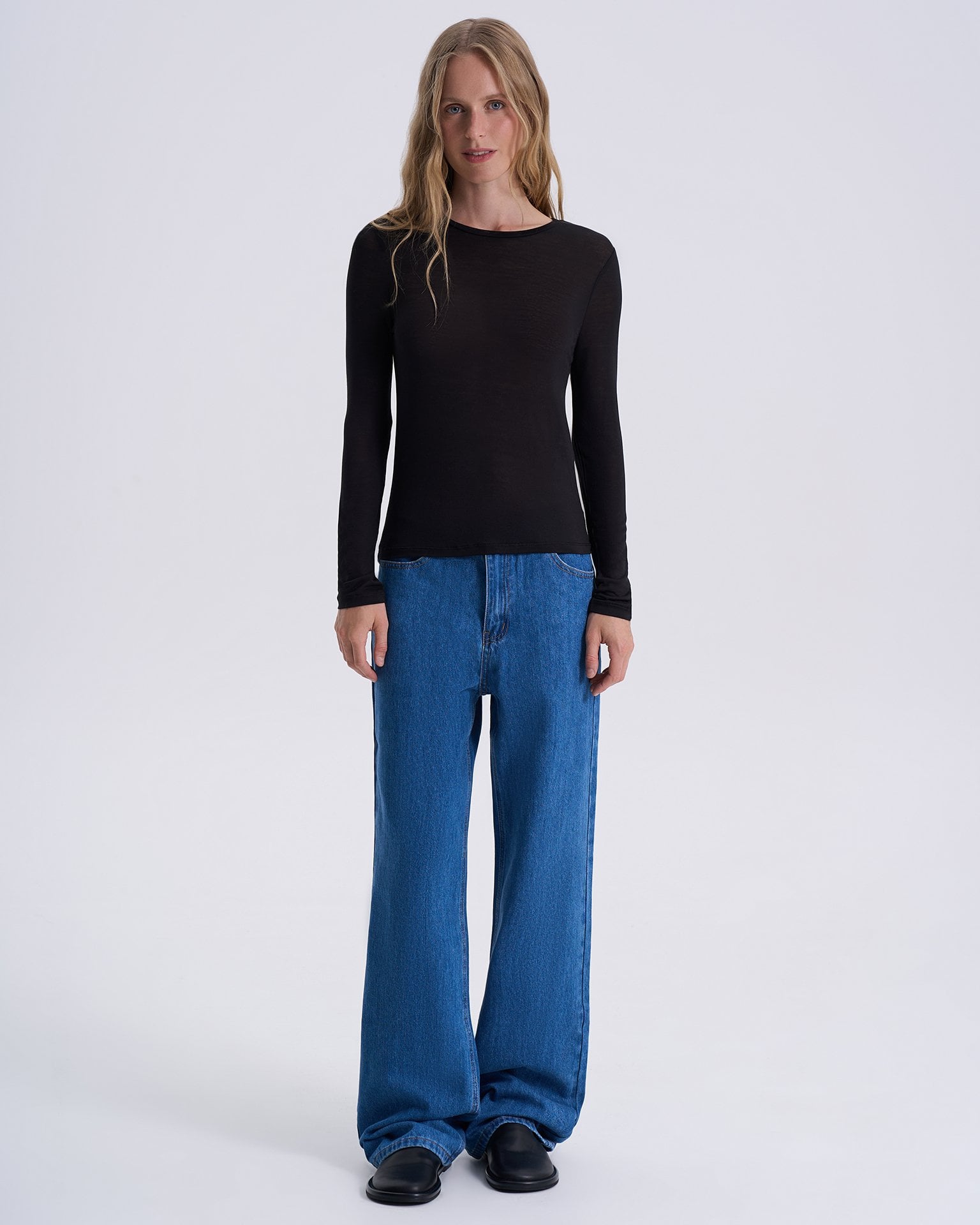 Black Tencel long-sleeved top