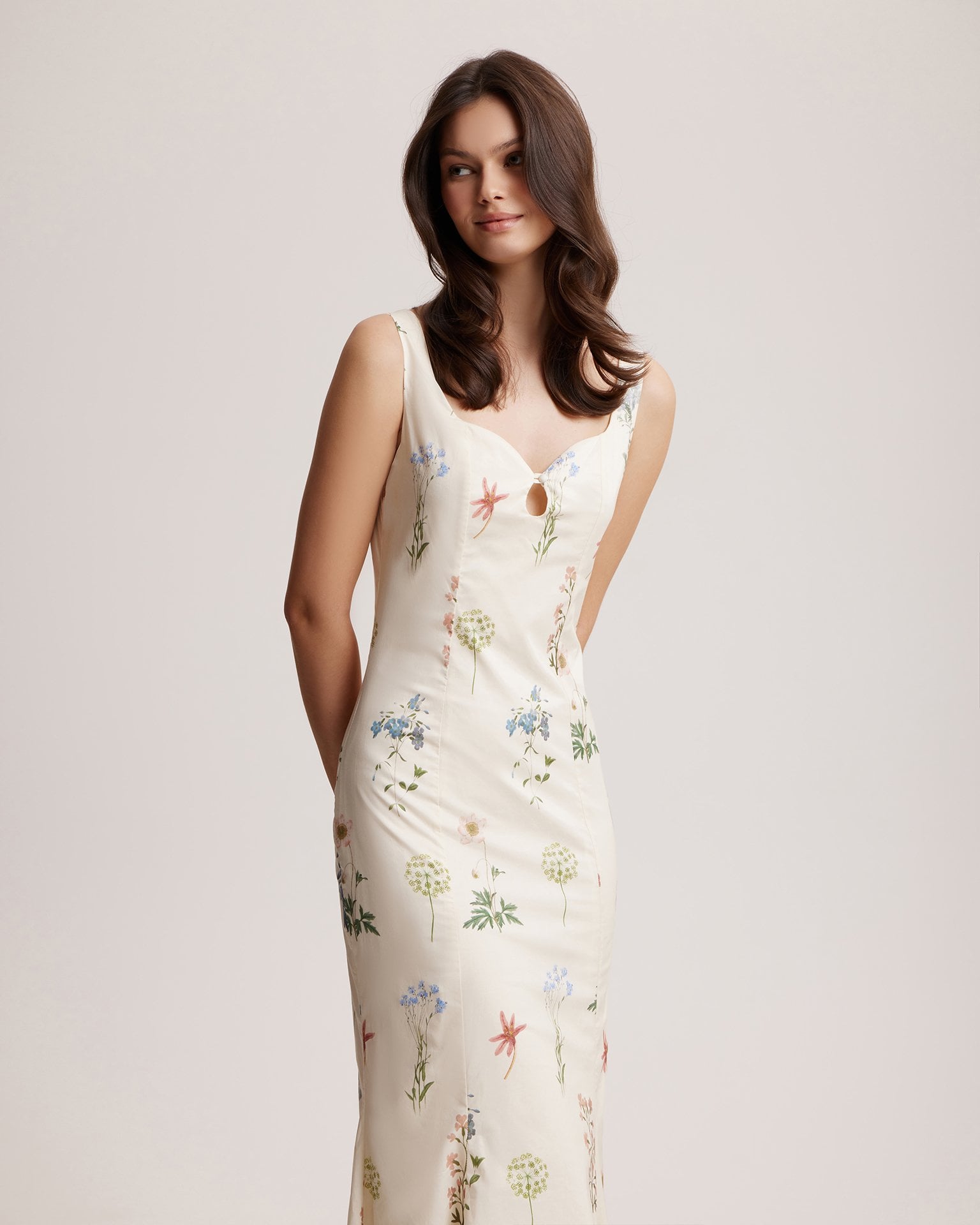 Dress with Floral Print and Accentuated Bodice