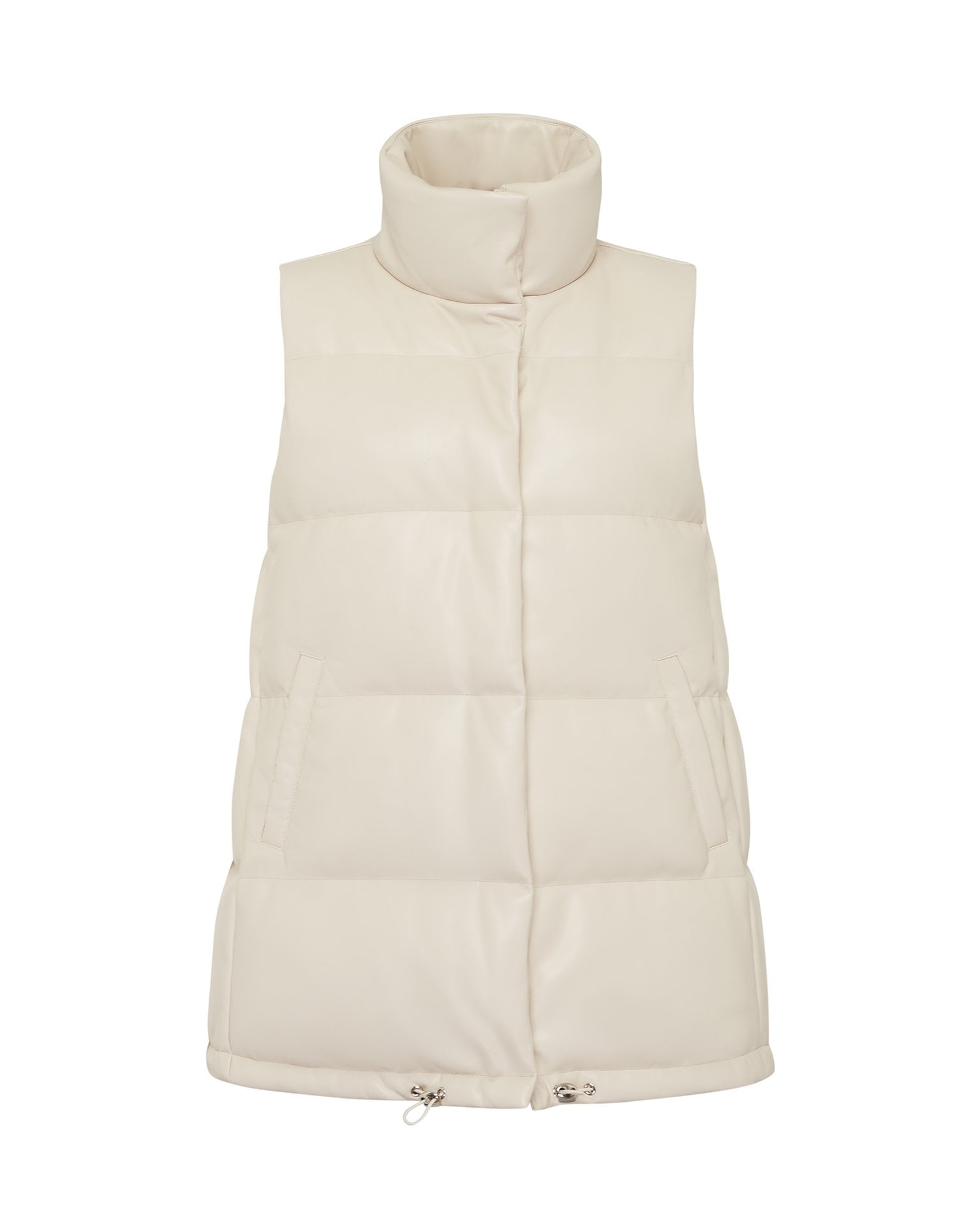 Quilted vest with a stand-up collar in cream
