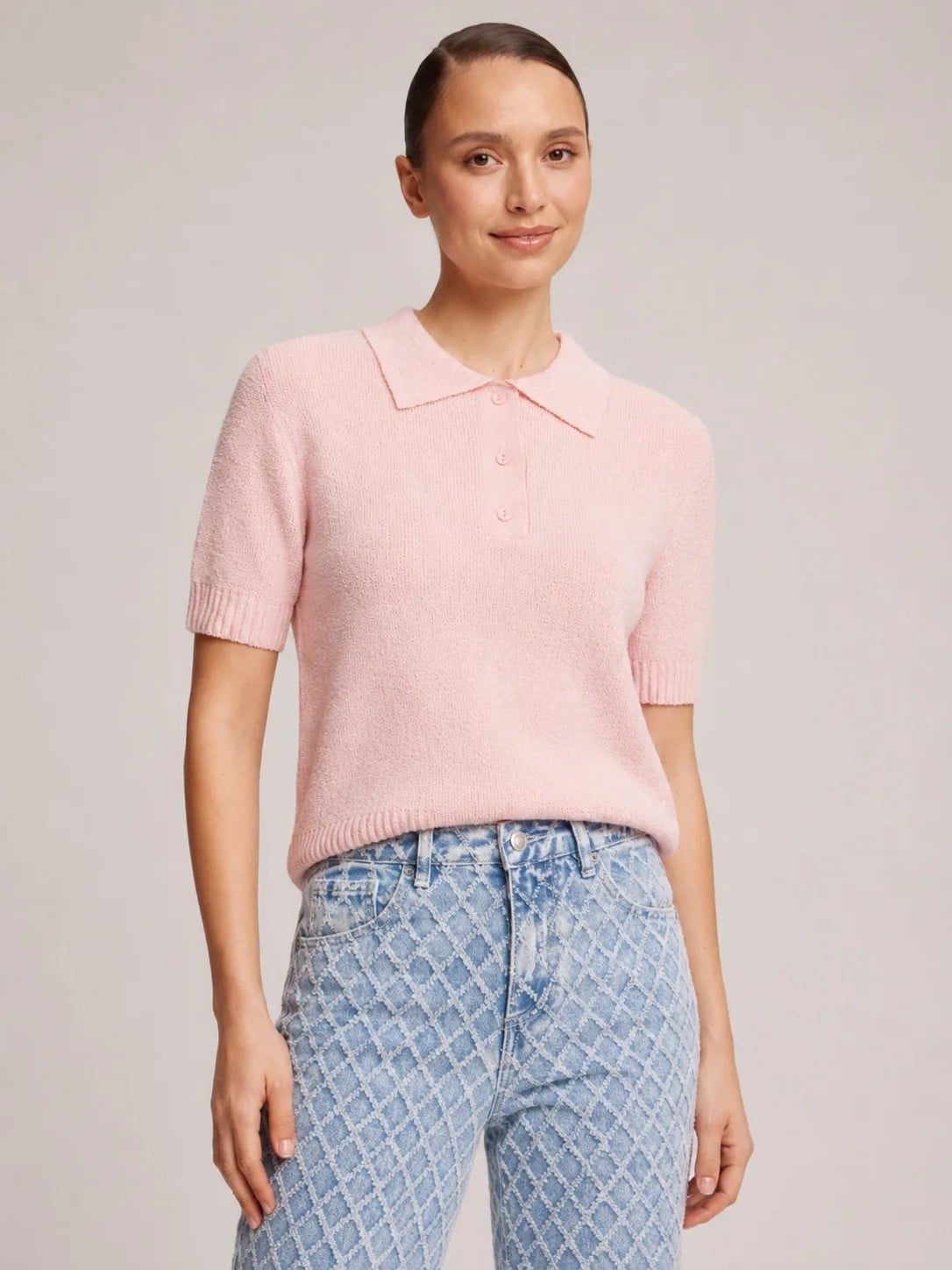 Polo jumper made of boucle yarn