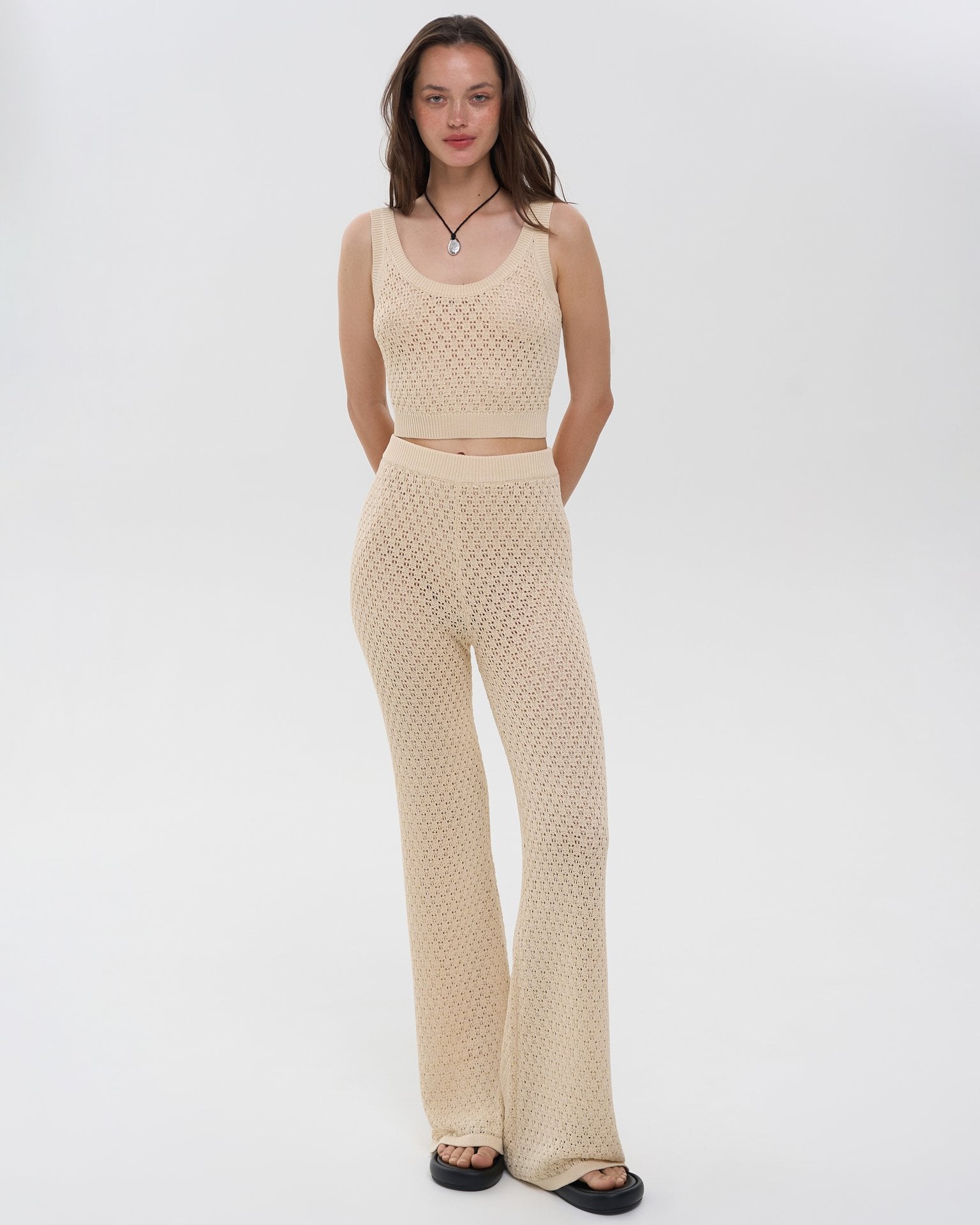 Flared trousers with elastic waist
