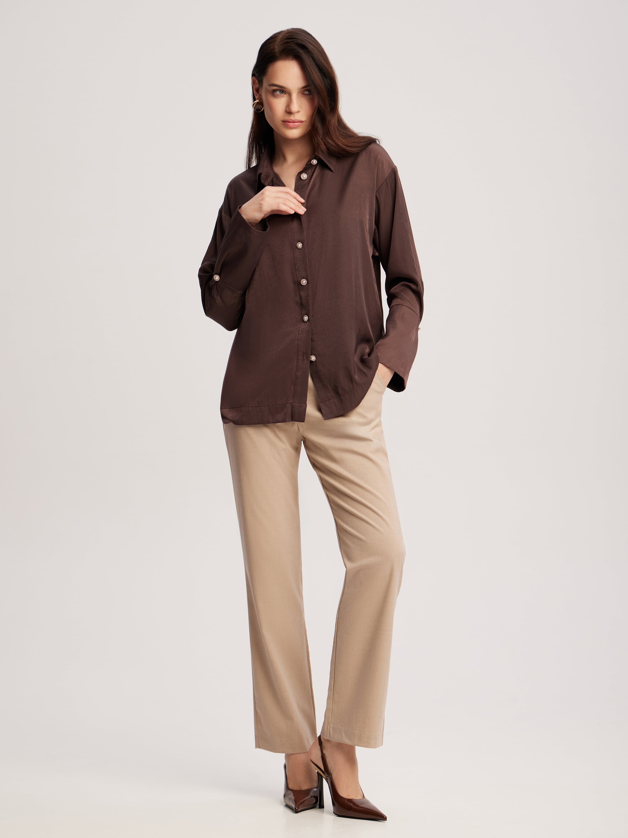 Blouse made of flowing fabric