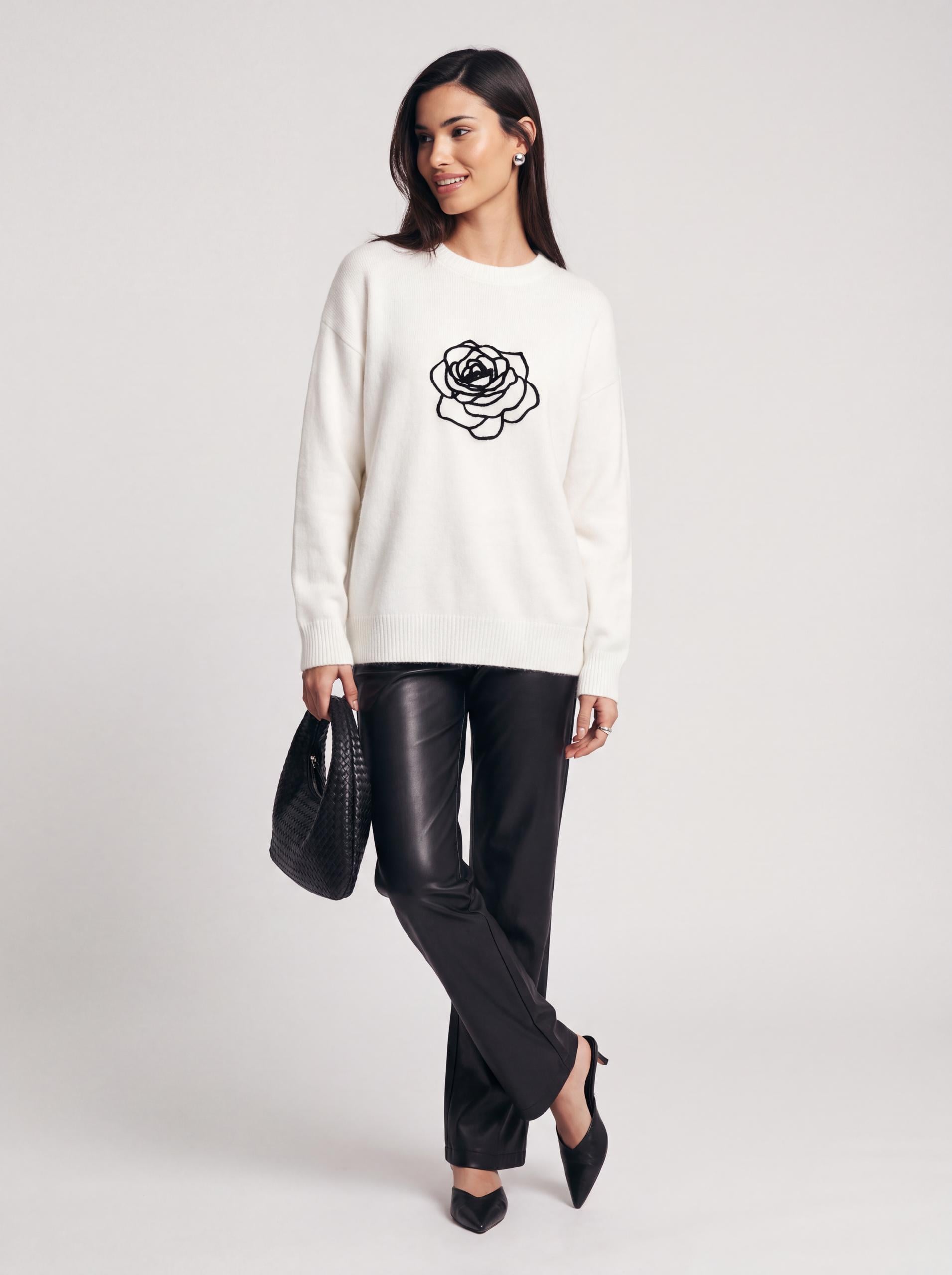 Jumper with velvet rose applique