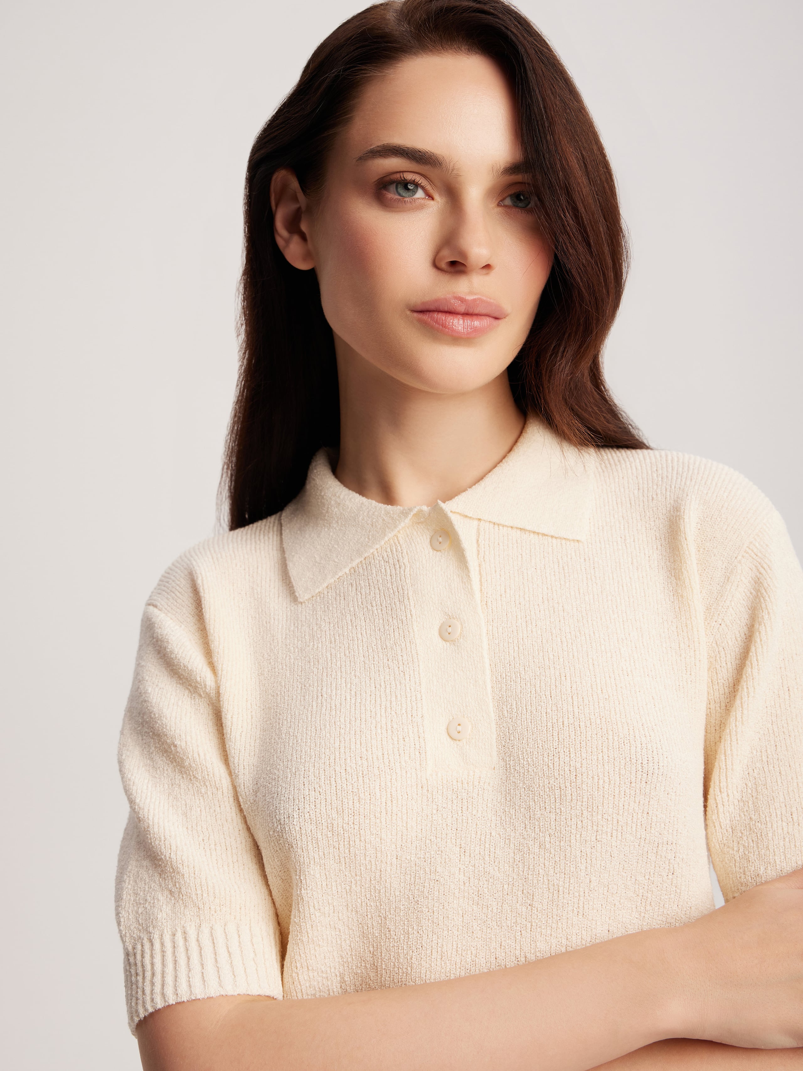 Polo jumper made of boucle yarn
