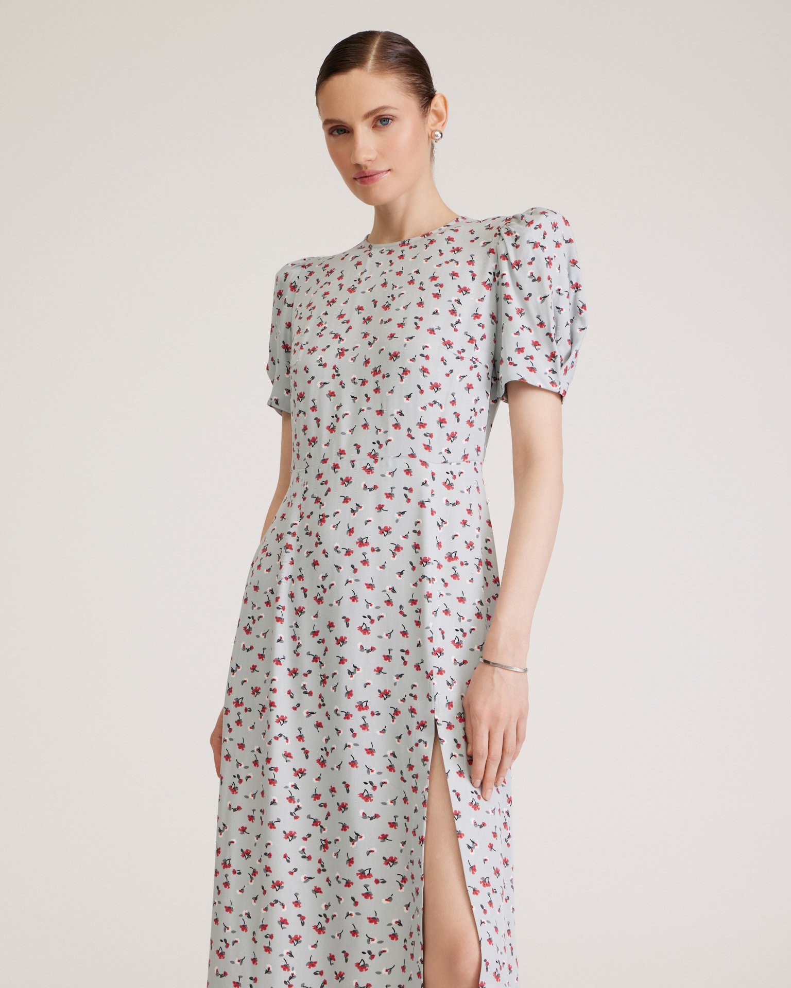 Floral Dress with Slit, Blue — photo 2