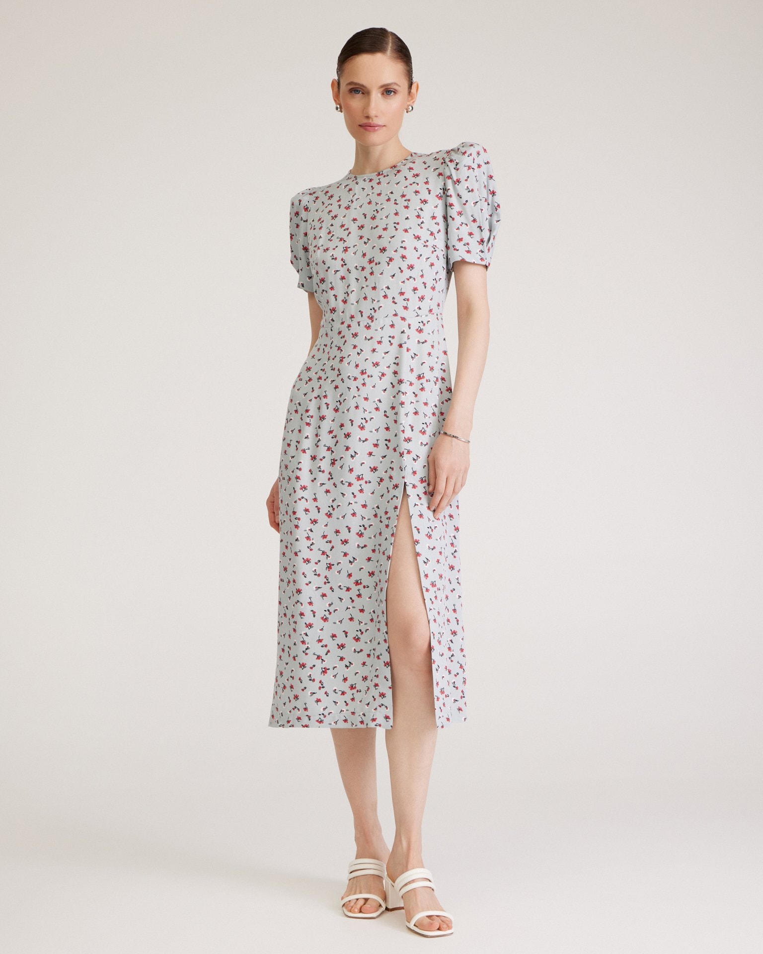 Floral Dress with Slit, Blue