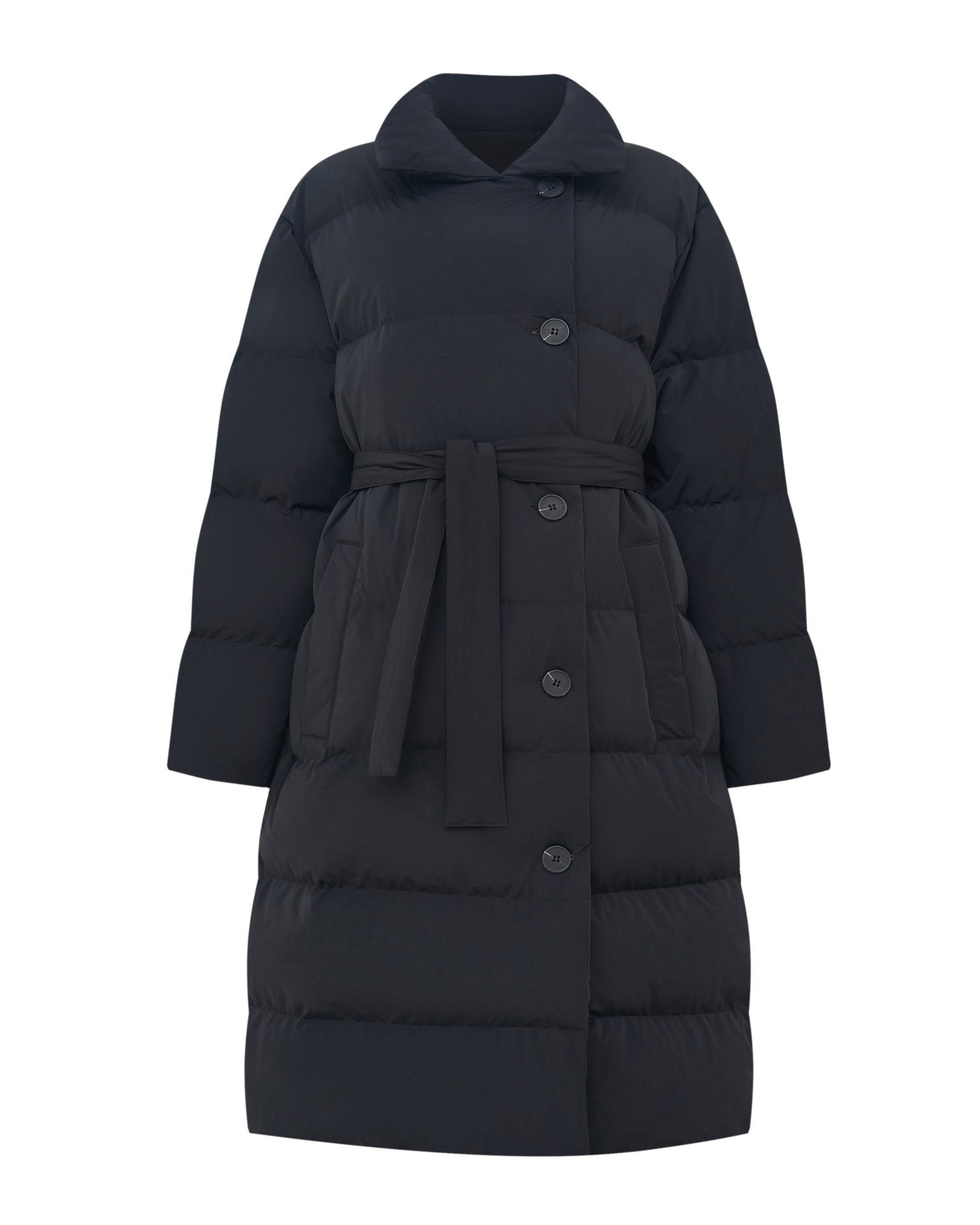 Belted down jacket in black, Black — photo 10