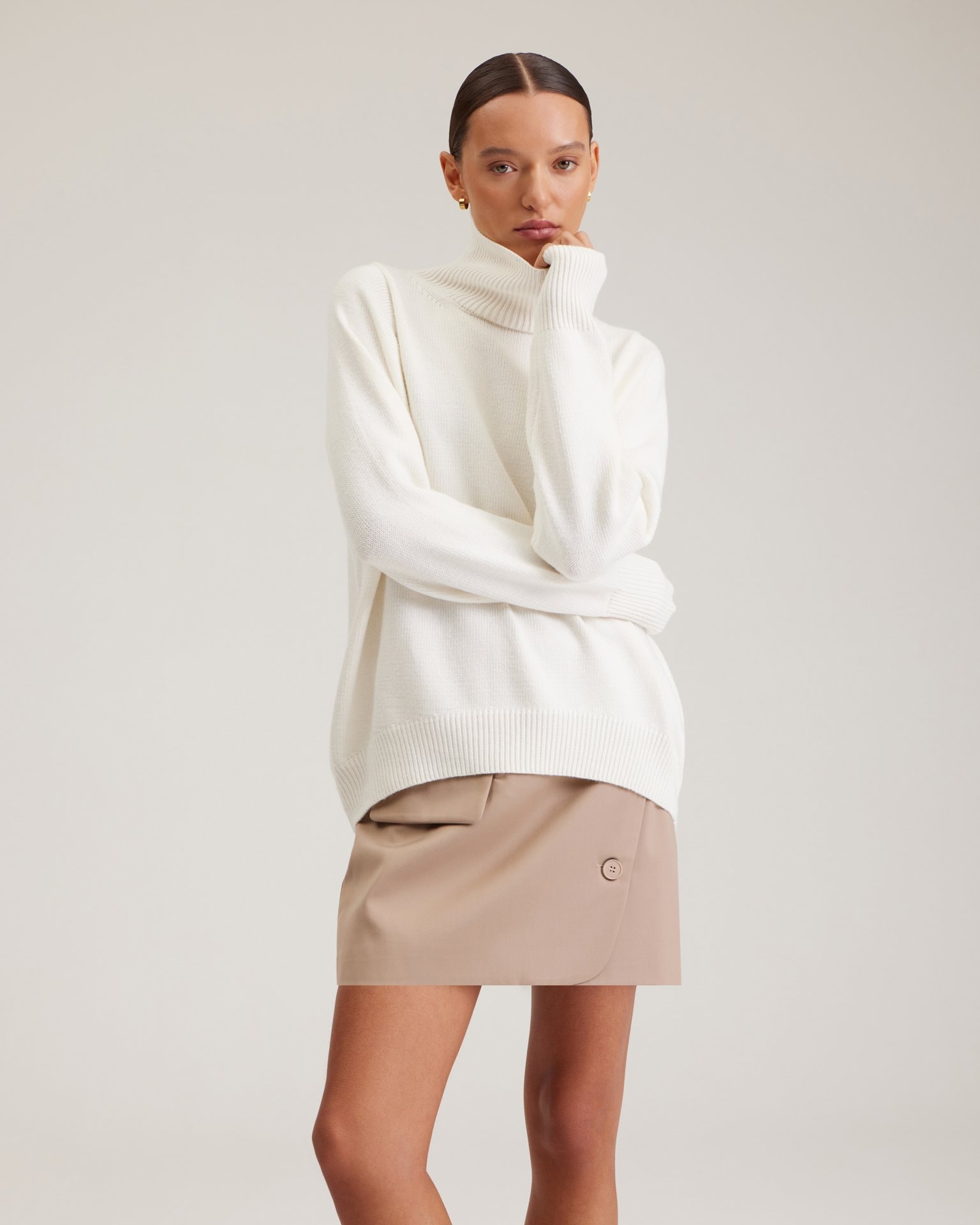 High-neck jumper in white, White — photo 5