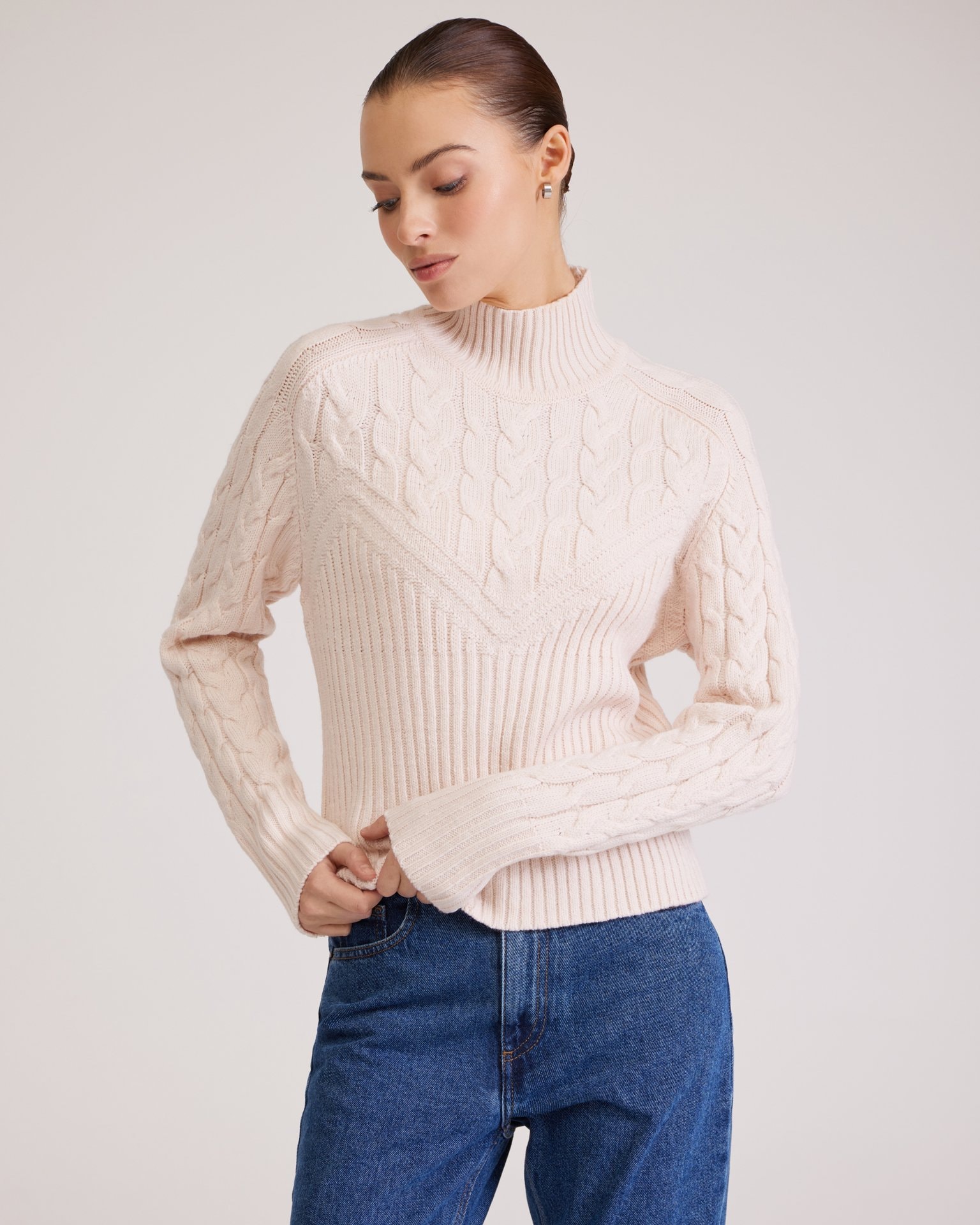 Cream sweater with cable knit, Milk
