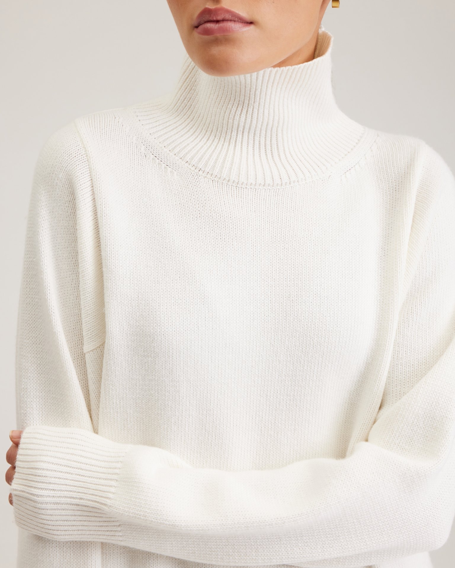 High-neck jumper in white, White — photo 9