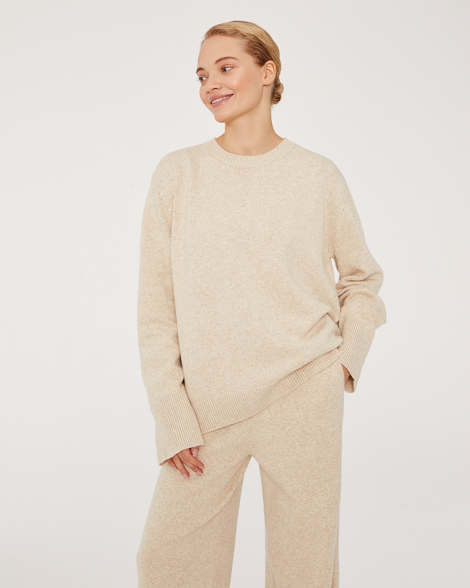 Beige knit trousers, Beige — photo 4