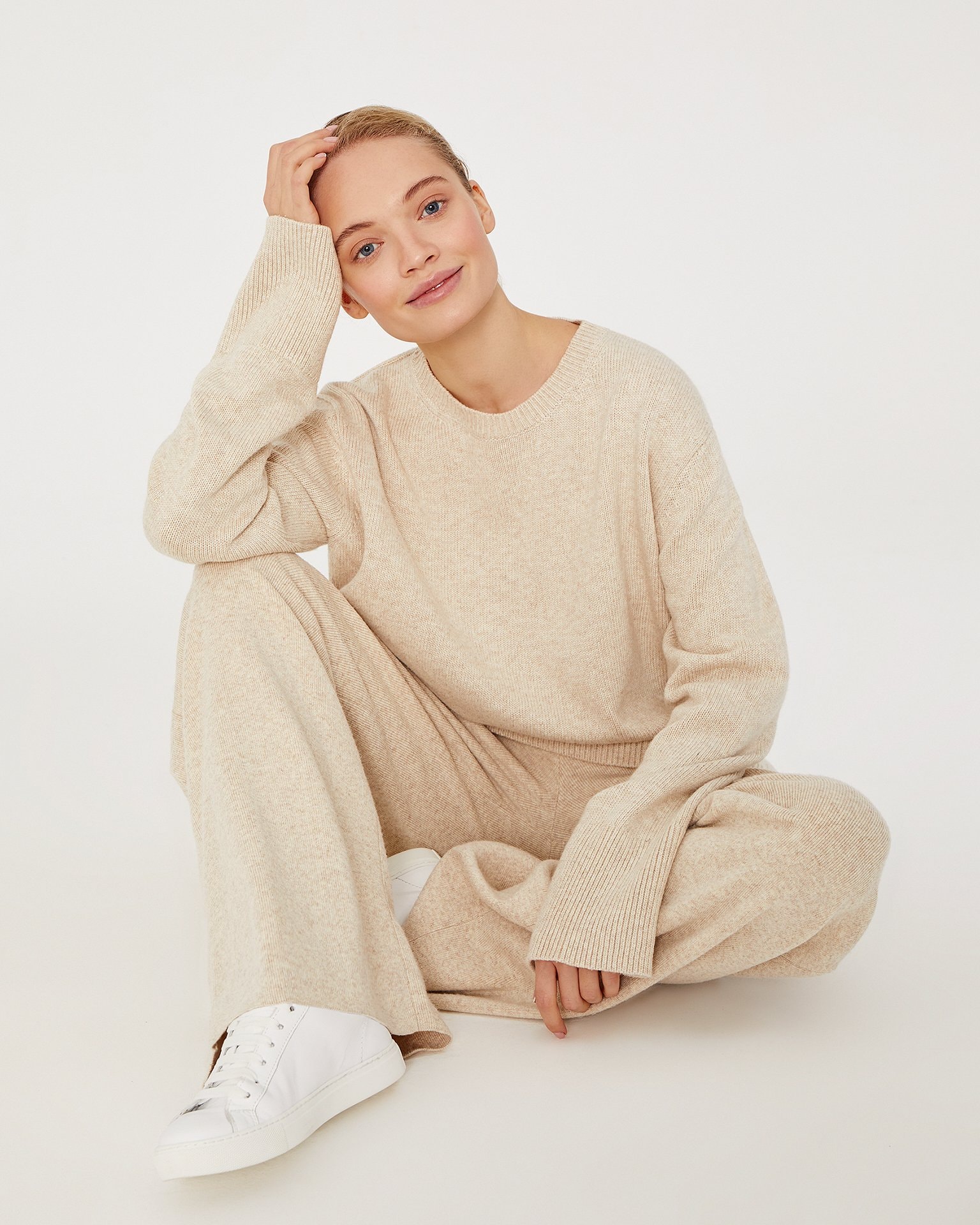 Beige knit trousers, Beige — photo 2