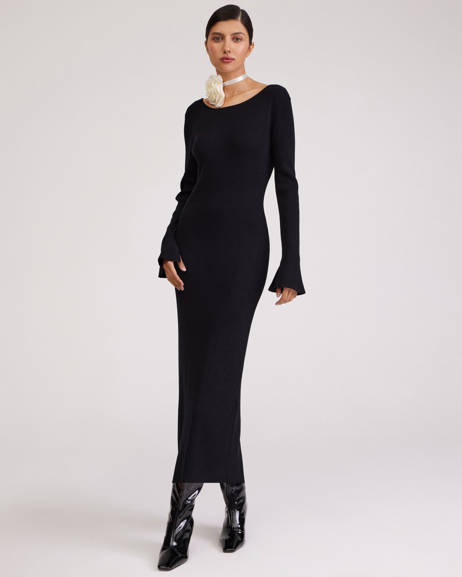 Fitted Black Dress, Black — photo 2