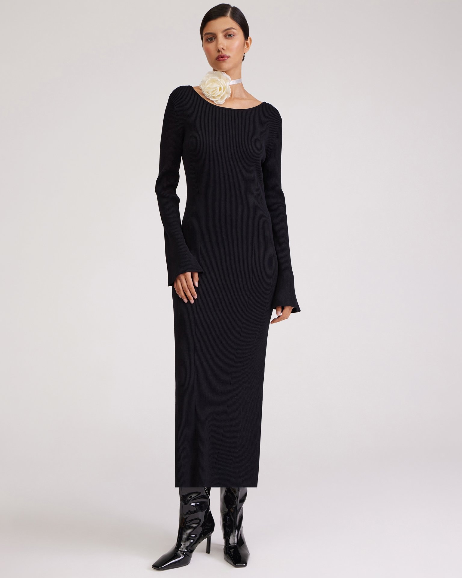 Fitted Black Dress, Black — photo 4