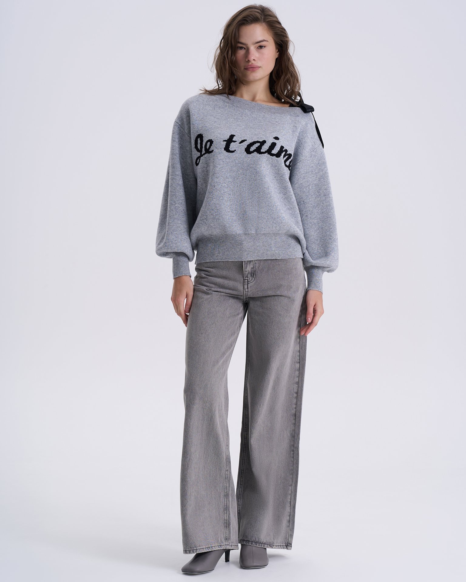 Jumper with Voluminous Sleeves, Grey — photo 2