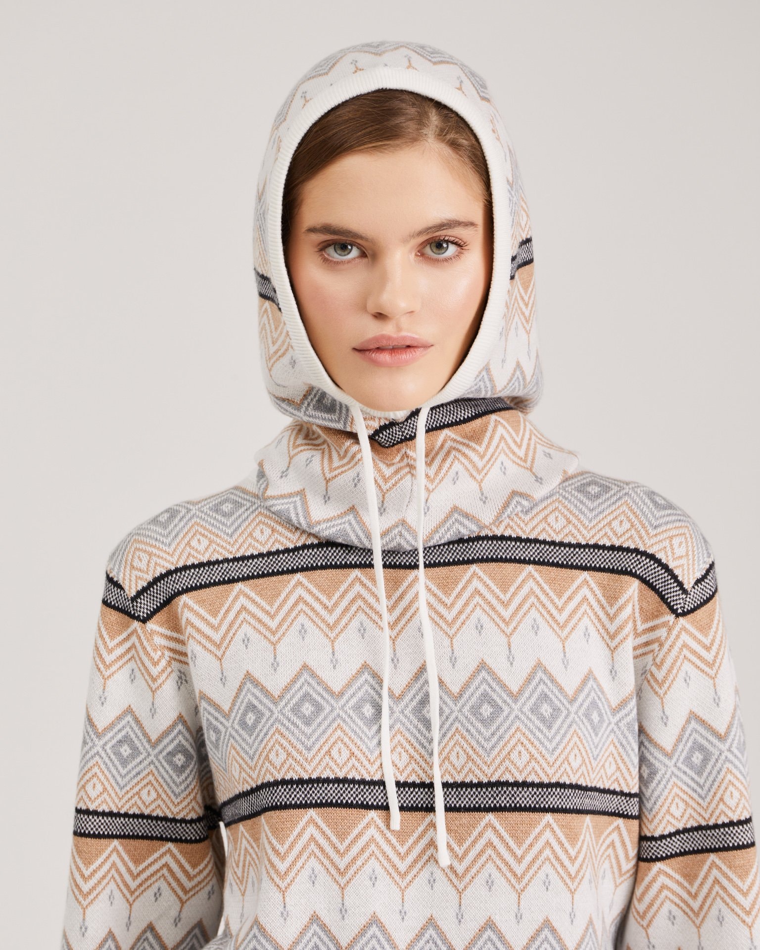 Jumper with geometric patterns, Brown — photo 7