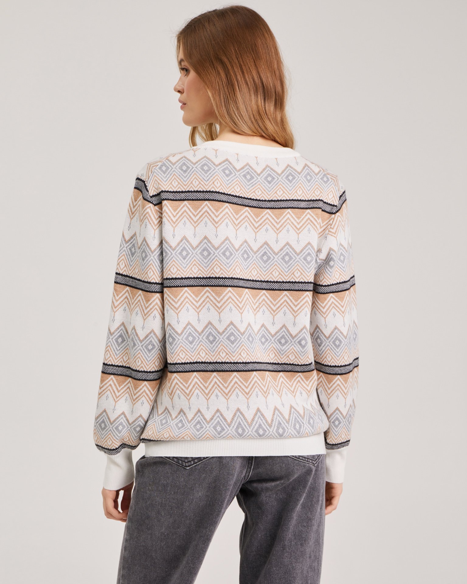 Jumper with geometric patterns, Brown — photo 2