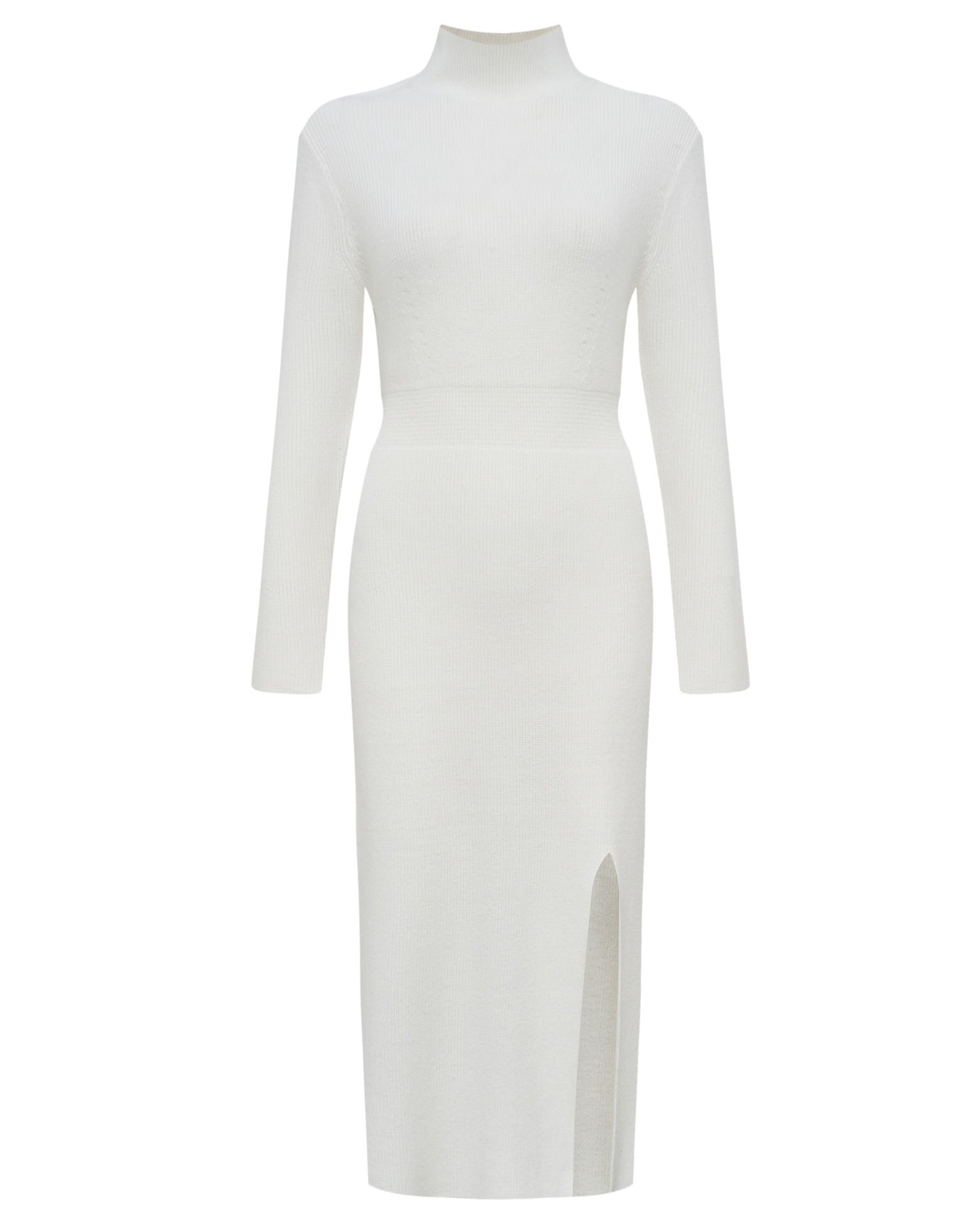 Knitted dress with a slit, Milk White — photo 3