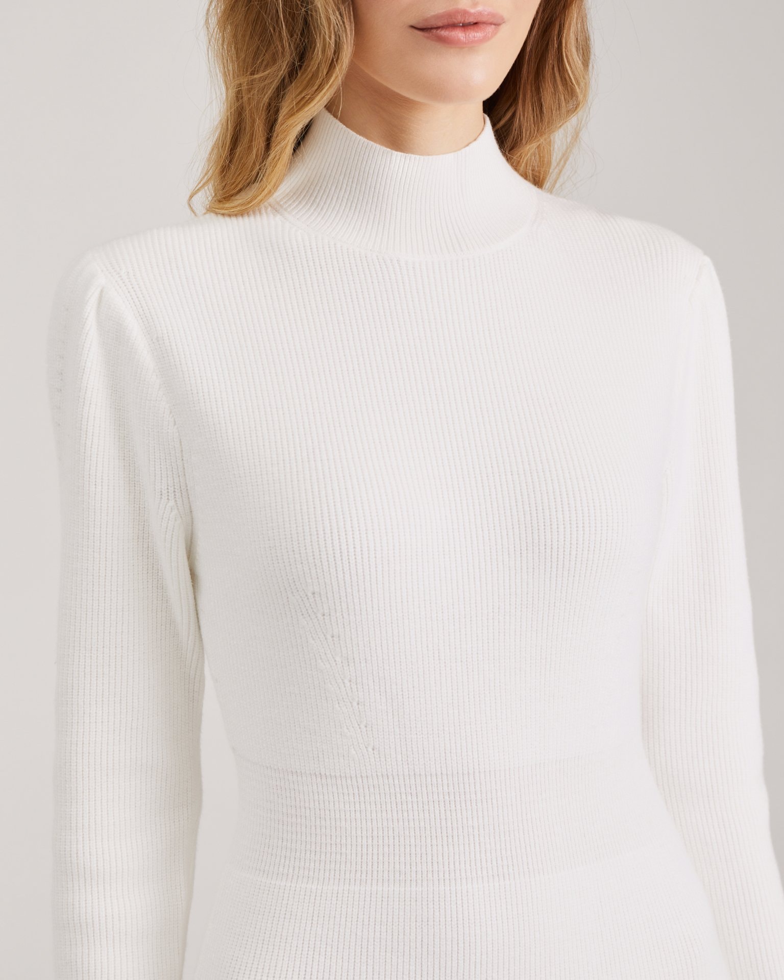 Knitted dress with a slit, Milk White — photo 6