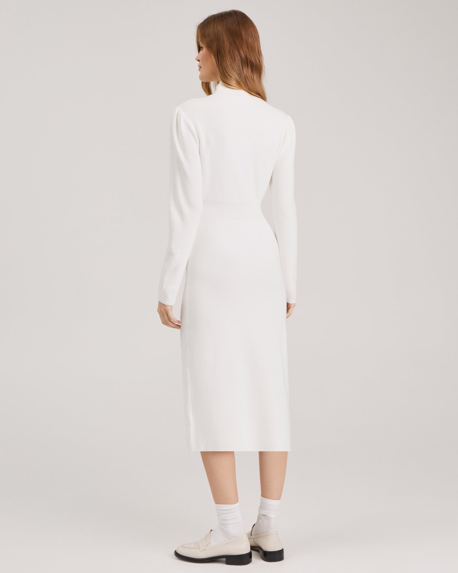 Knitted dress with a slit, Milk White — photo 4