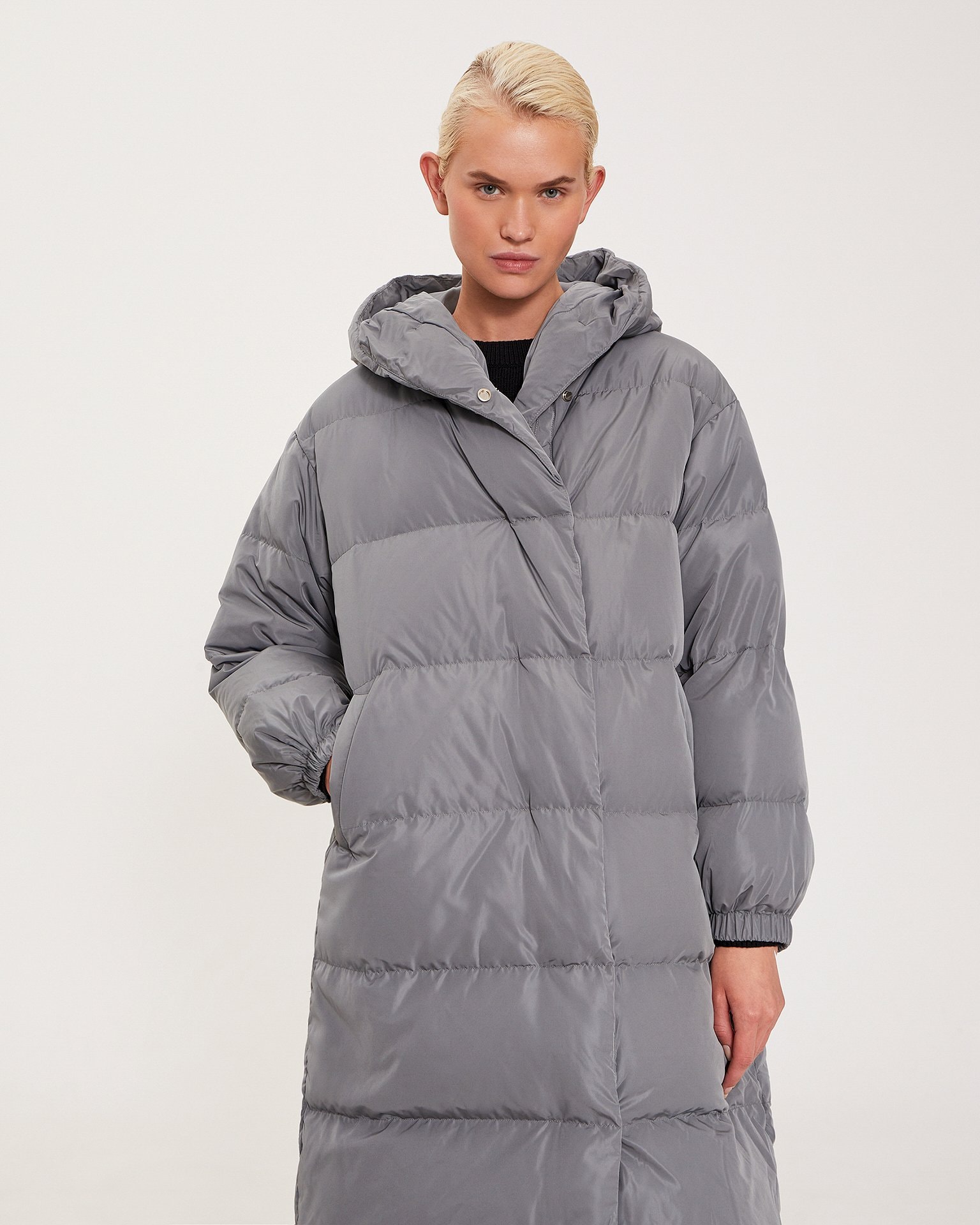 Puffer coat with hood, Graphite — photo 2