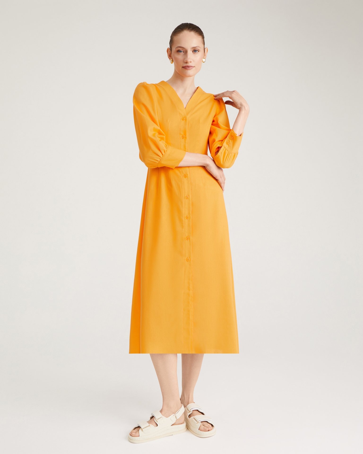 Fitted midi dress, Orange
