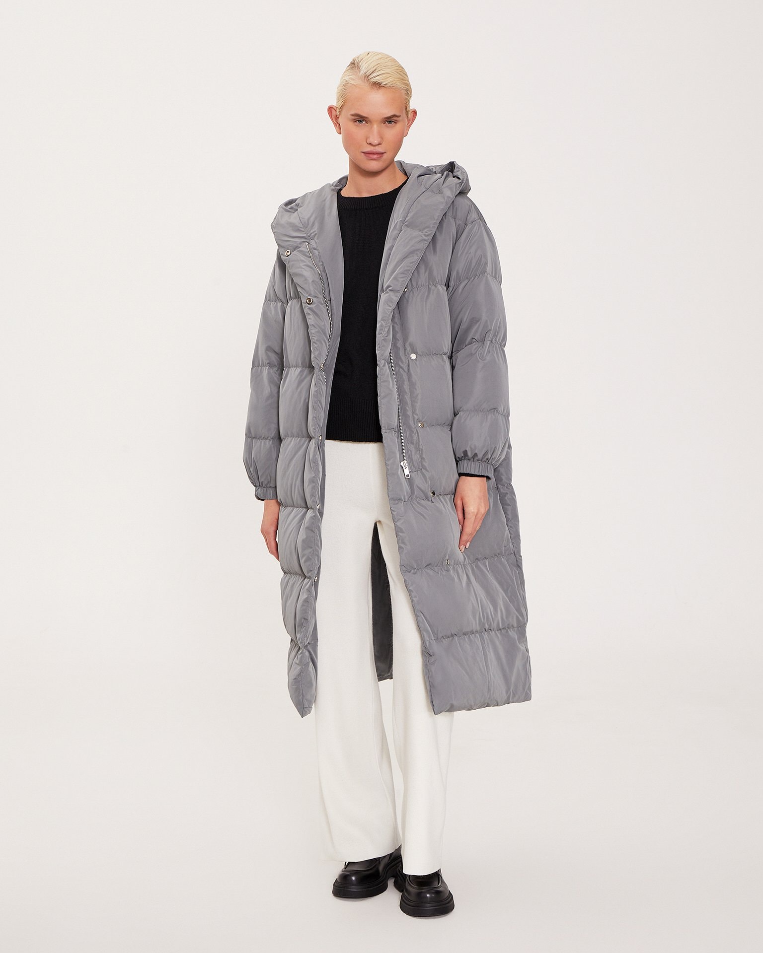 Puffer coat with hood, Graphite