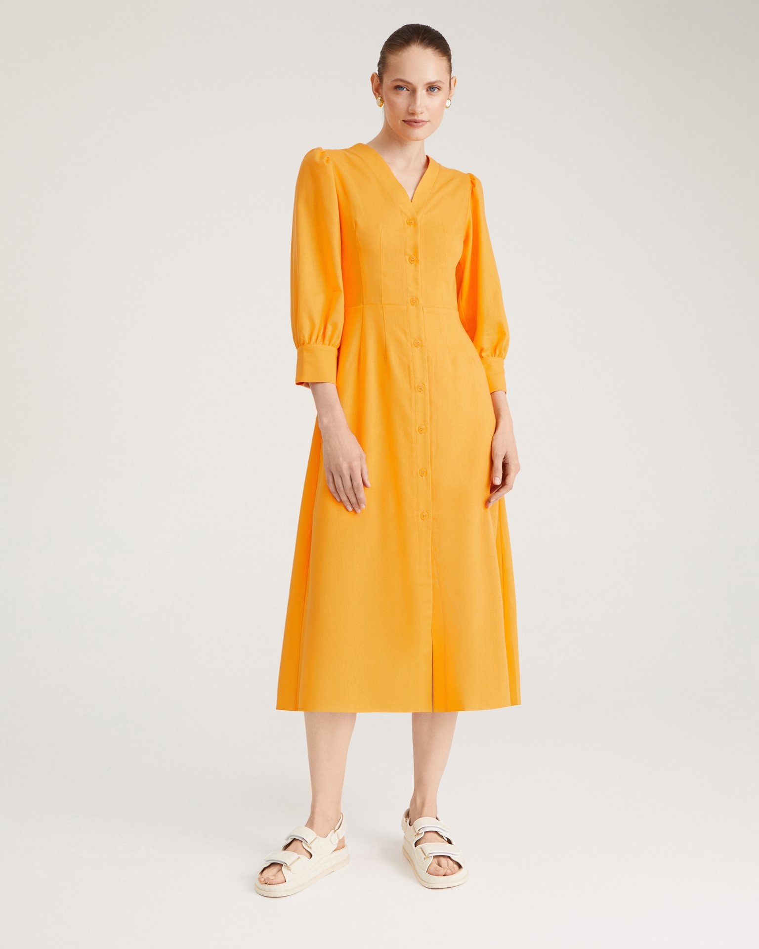 Fitted midi dress, Orange — photo 2