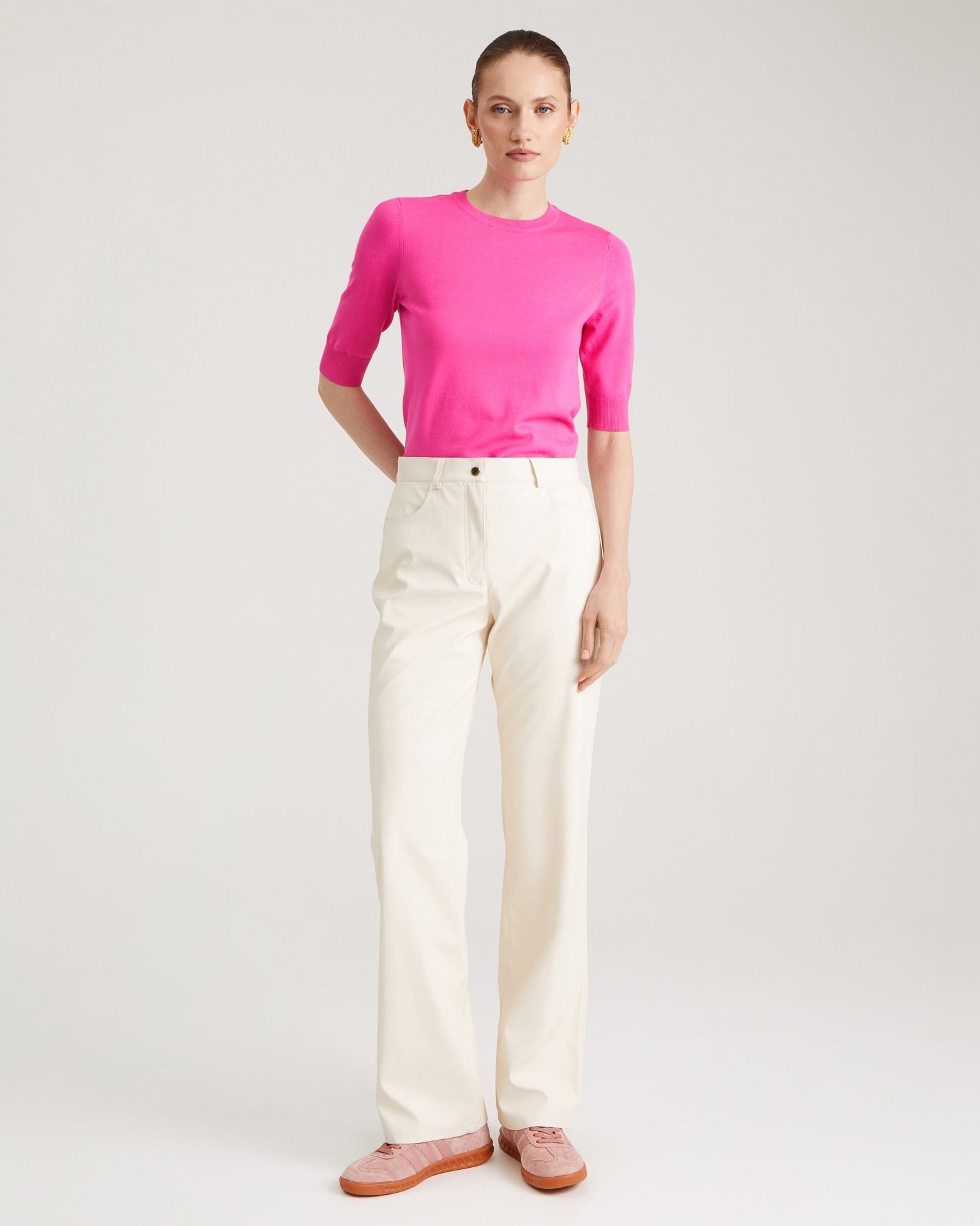Milk-coloured eco-leather trousers, Milk