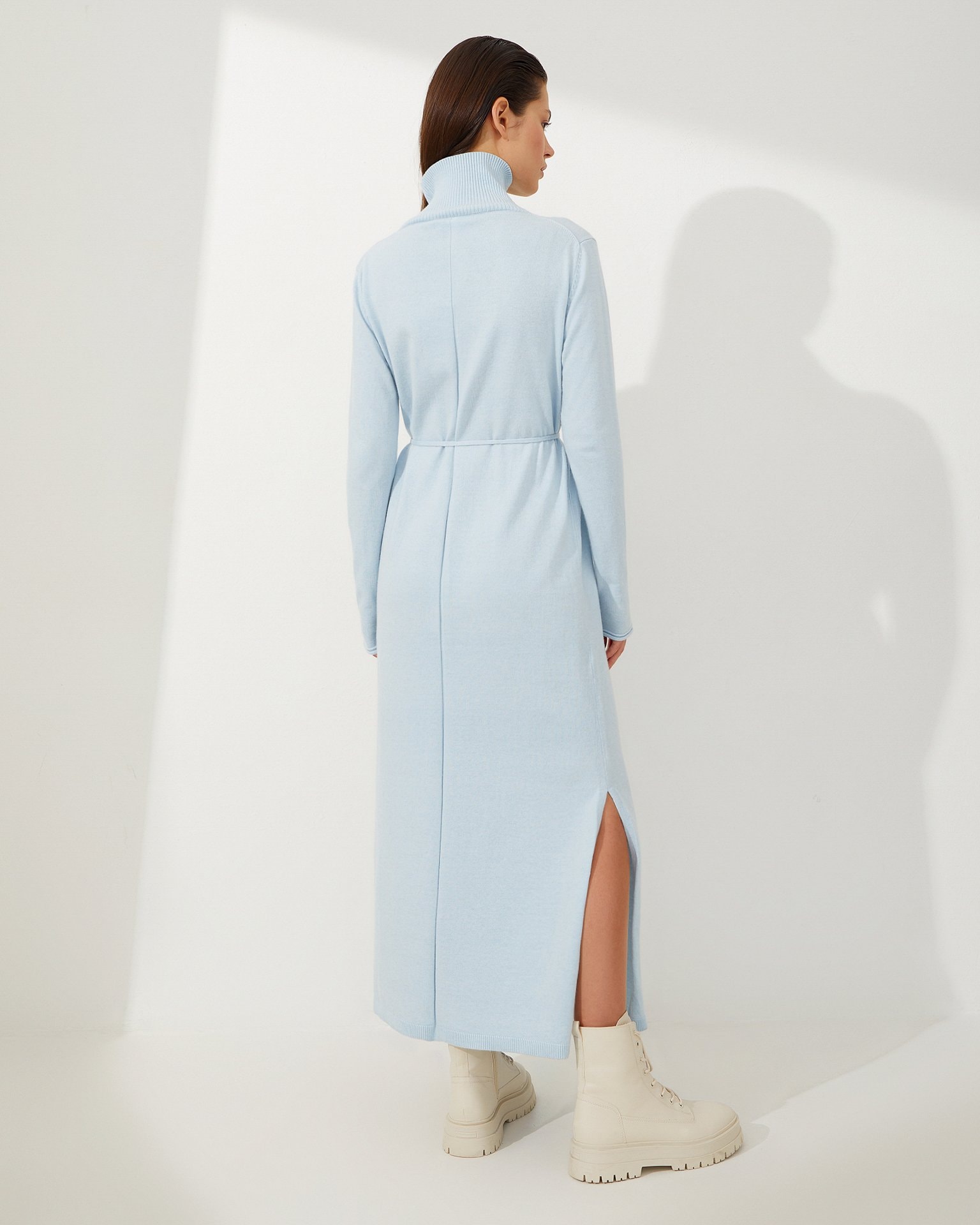 Dress with a stand-up collar, Blue — photo 2