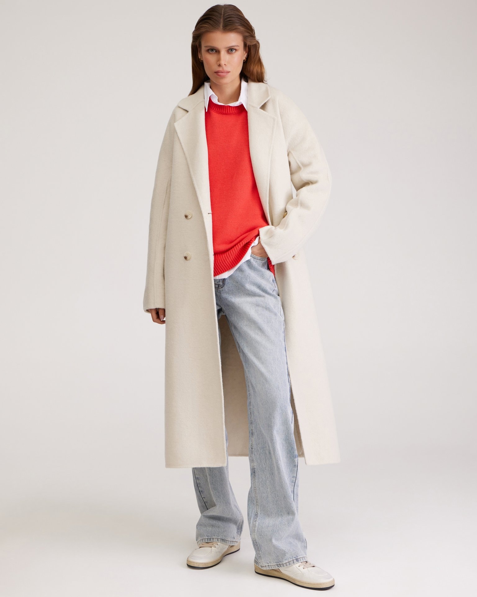 Coat with a raglan sleeve, White — photo 2