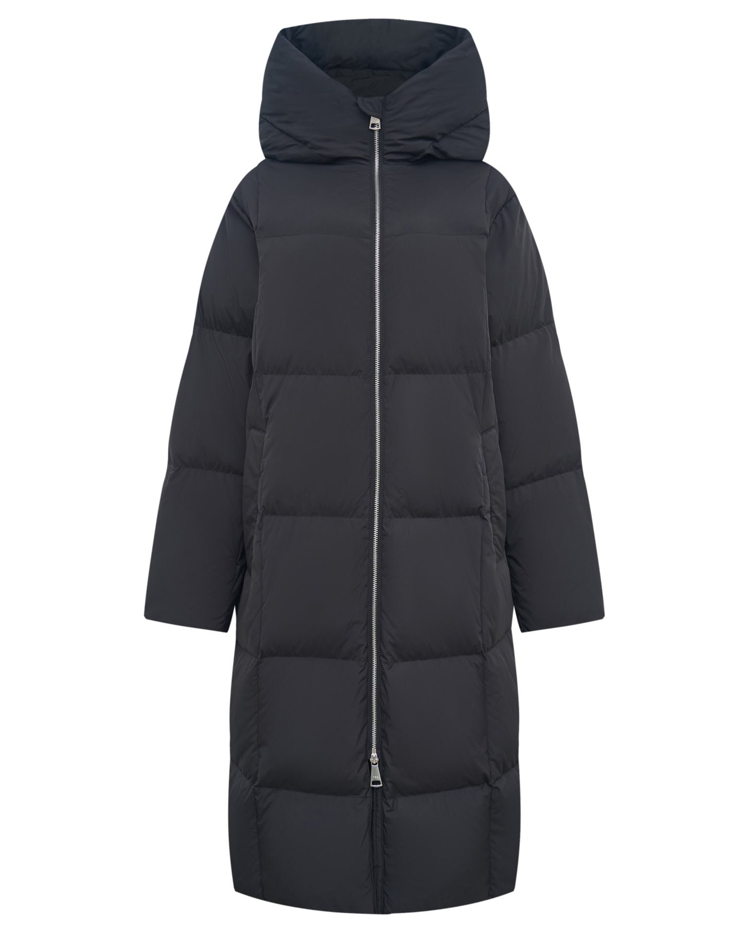 Longline black puffer coat, Black — photo 10