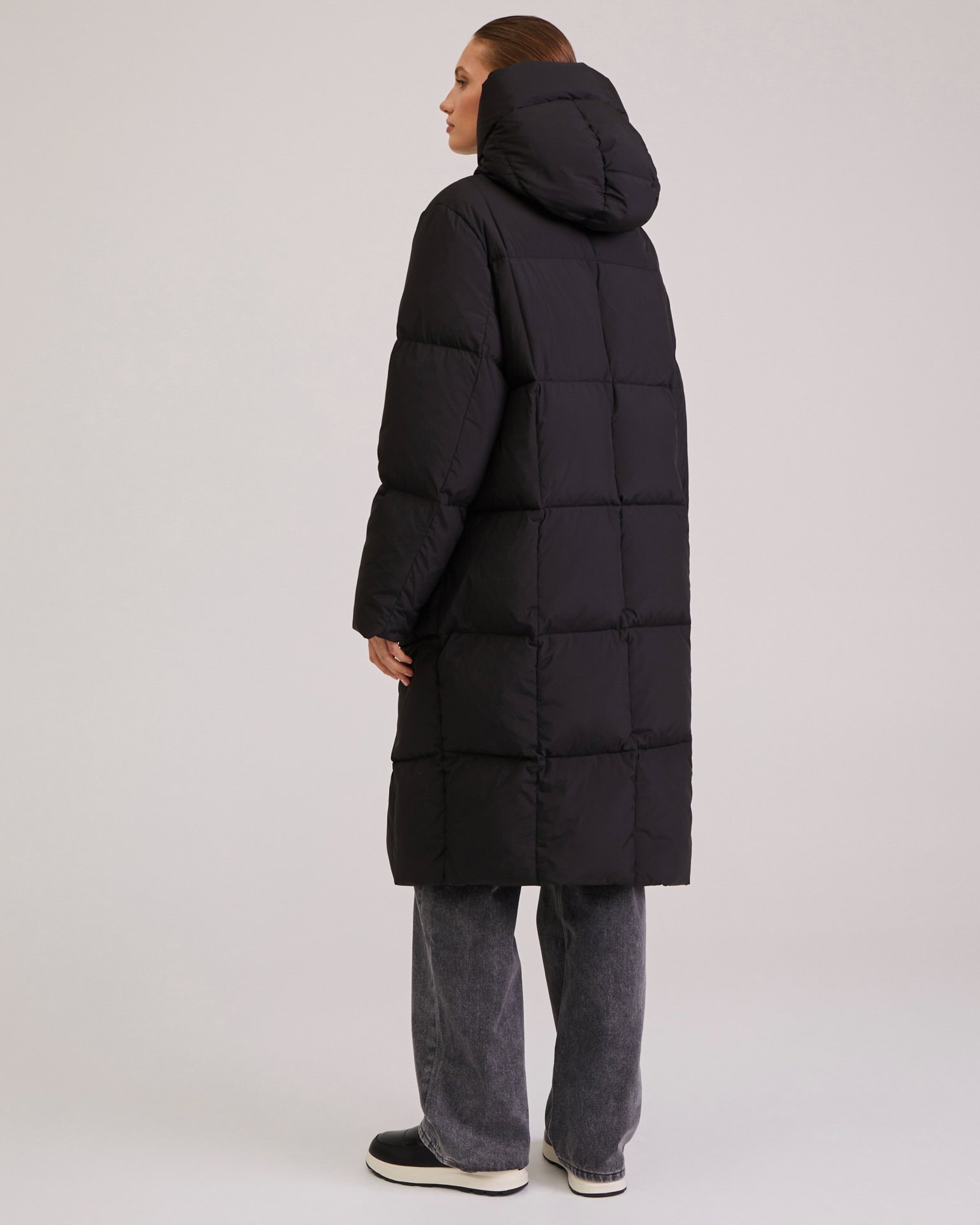 Longline black puffer coat, Black — photo 3