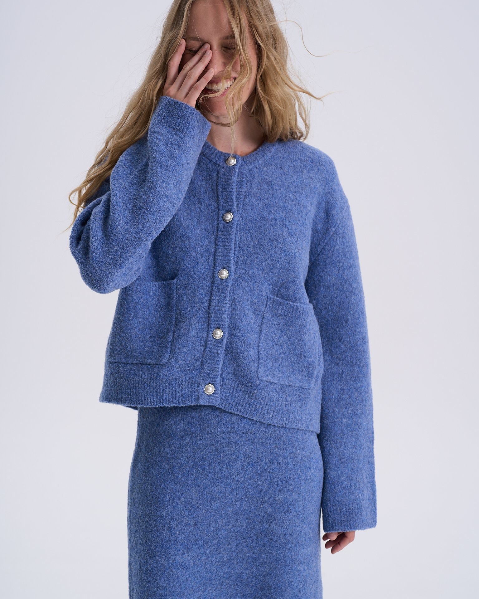 Cardigan with statement buttons, Blue — photo 2