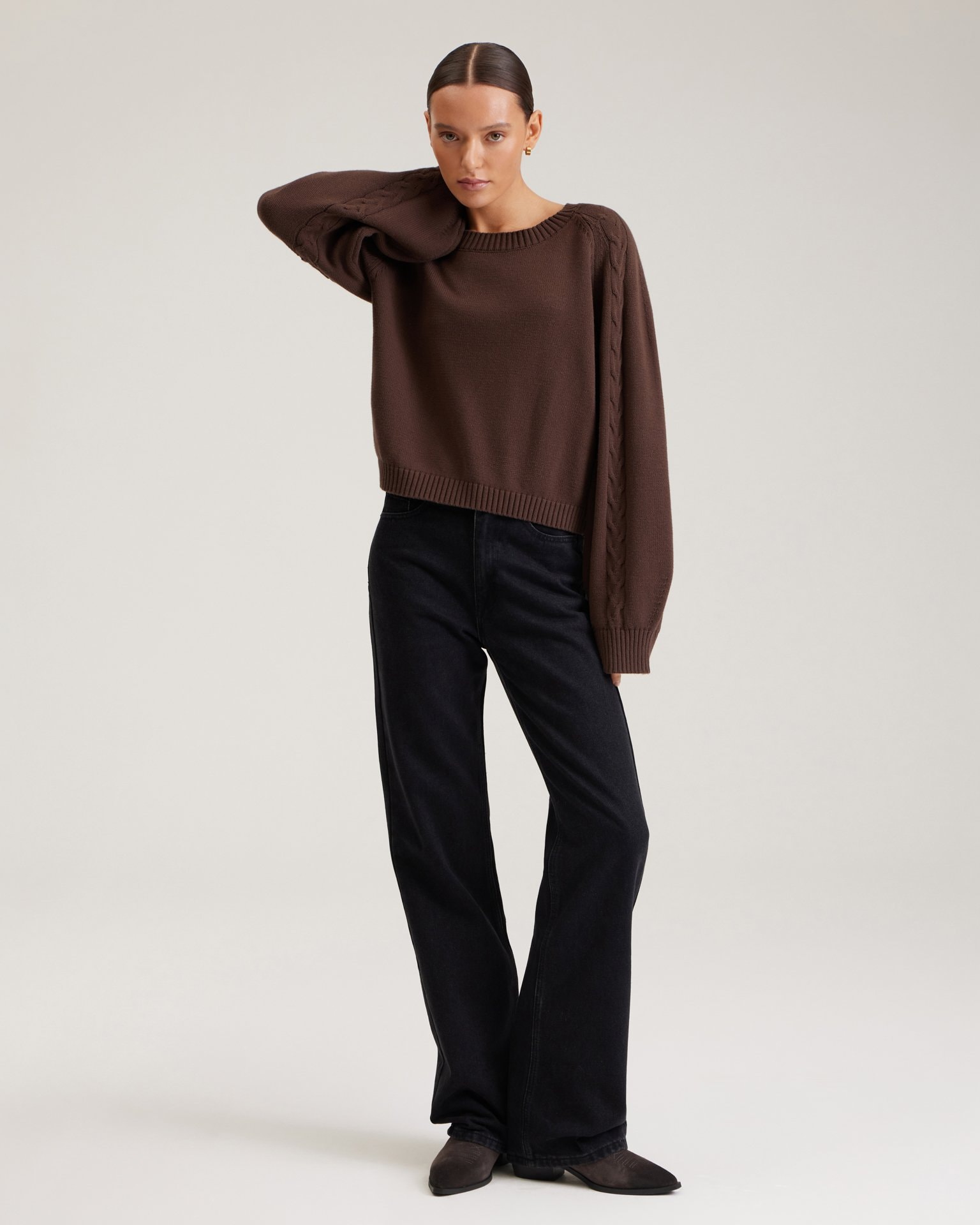 Cable-knit jumper, Brown — photo 2