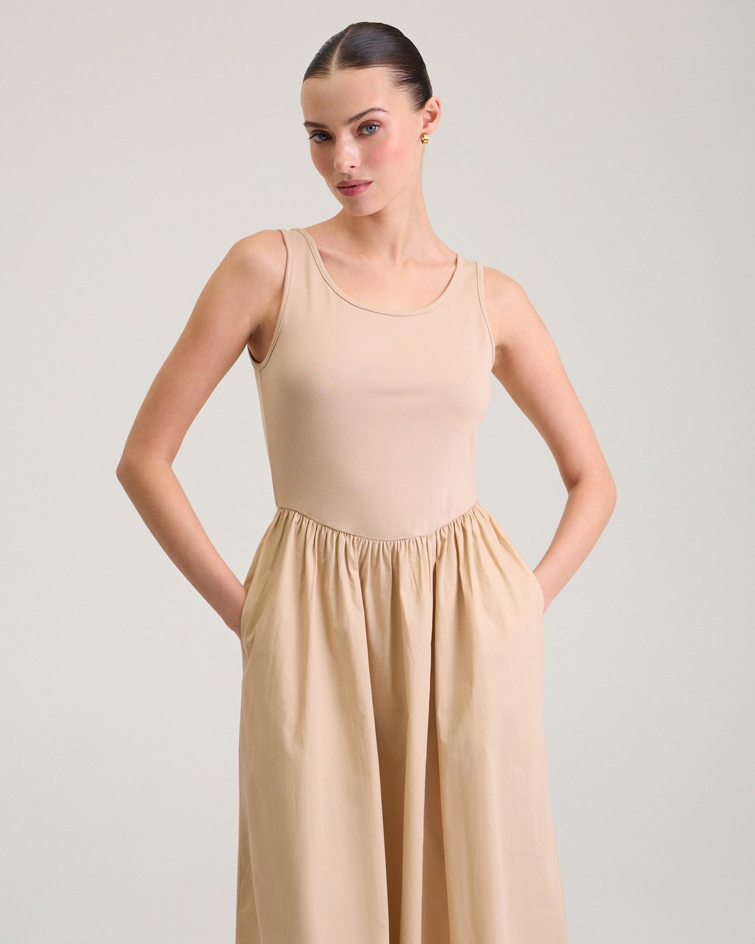 Beige Pinafore Dress, Beige — photo 6