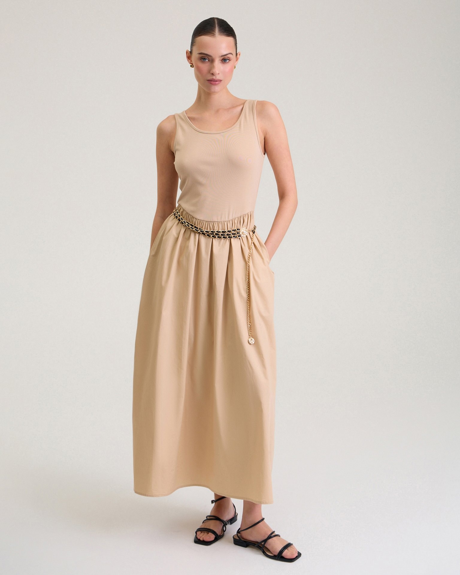 Beige Pinafore Dress, Beige — photo 4