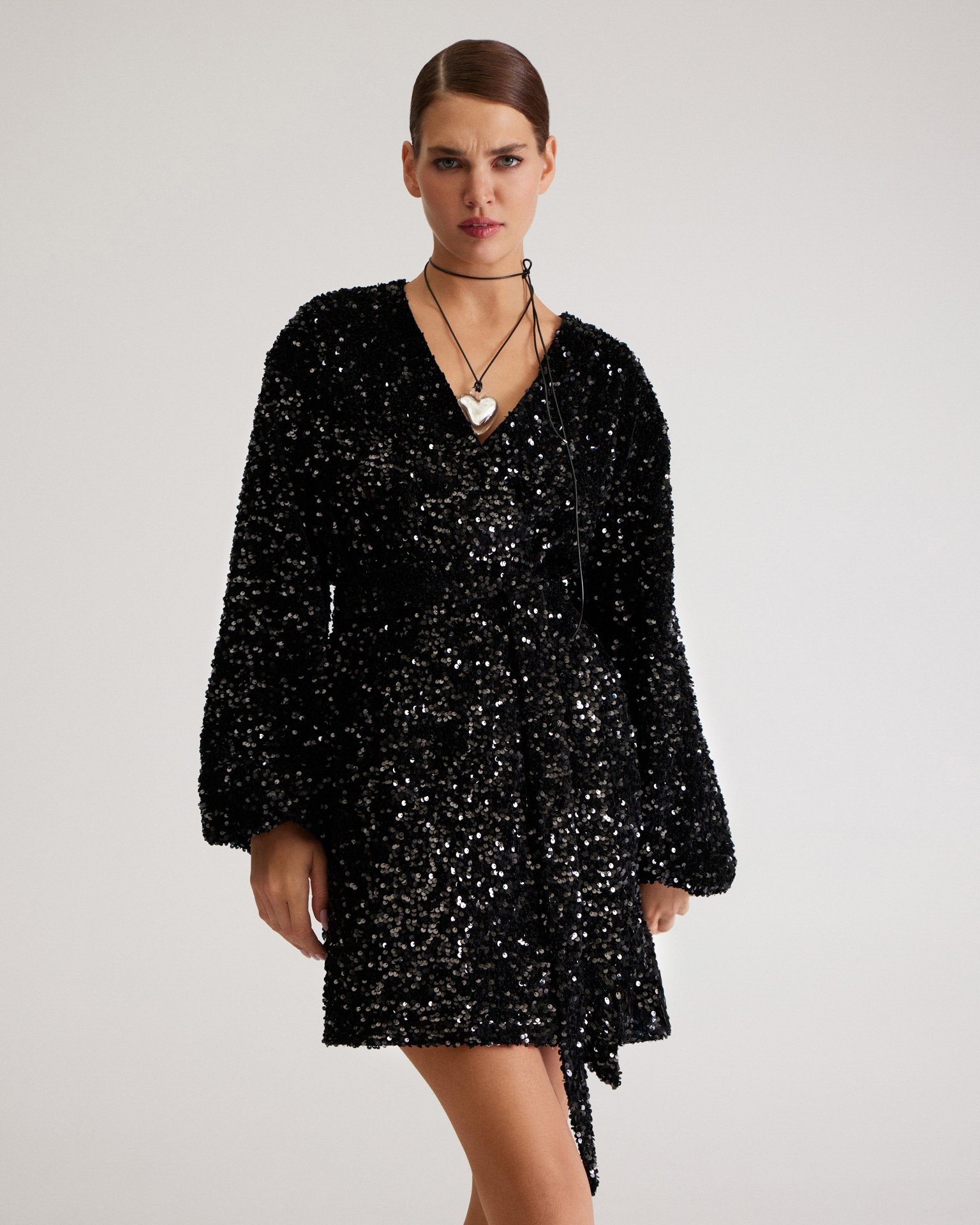 Sequin mini dress, Black — photo 6