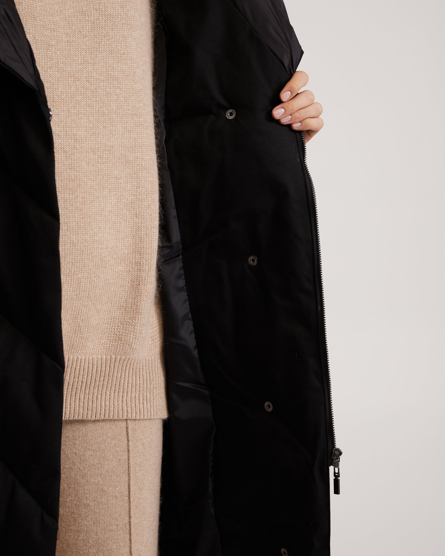 Belted Puffer Coat in Black, Black — photo 13