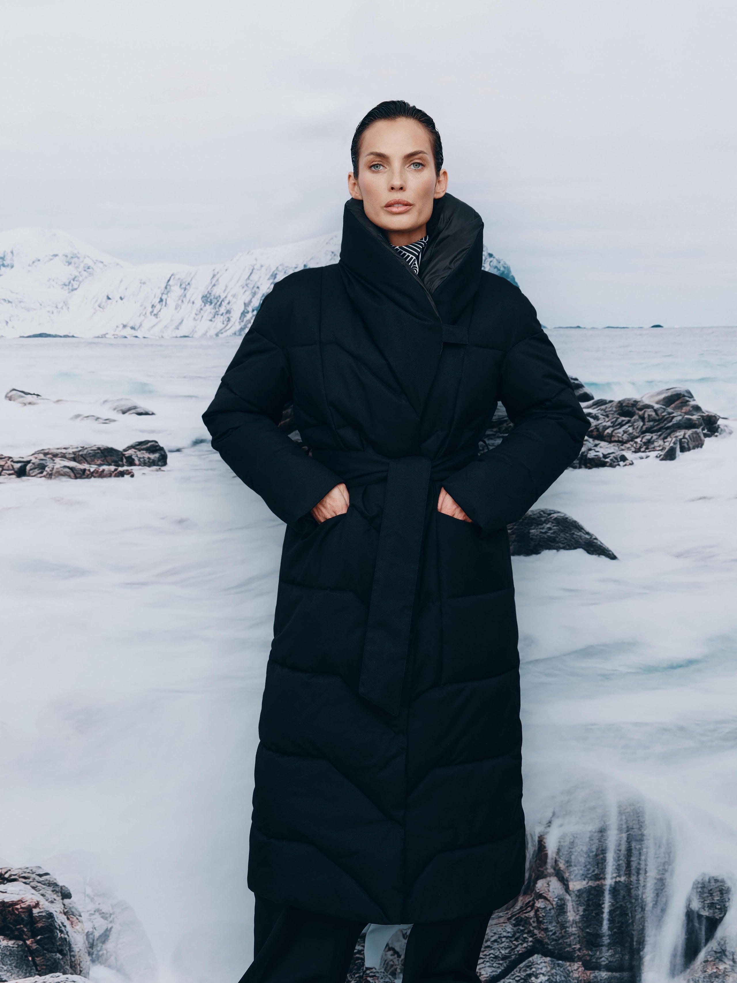 Belted Puffer Coat in Black, Black — photo 16