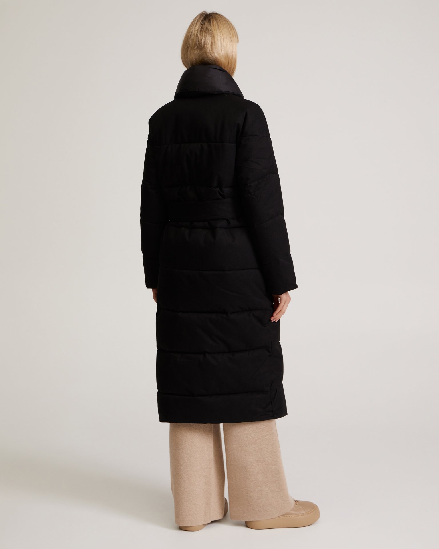 Belted Puffer Coat in Black, Black — photo 4