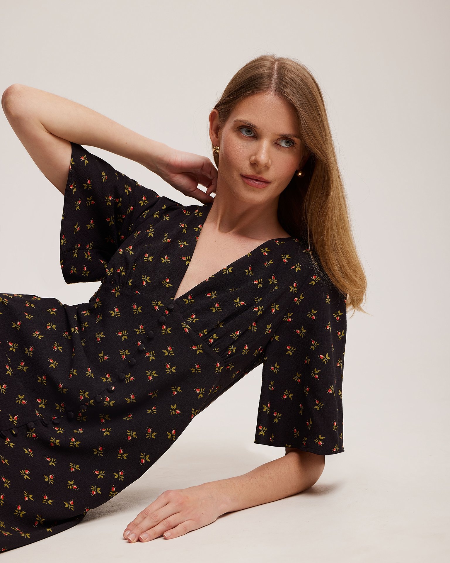 Dress with a floral pattern, Black — photo 2