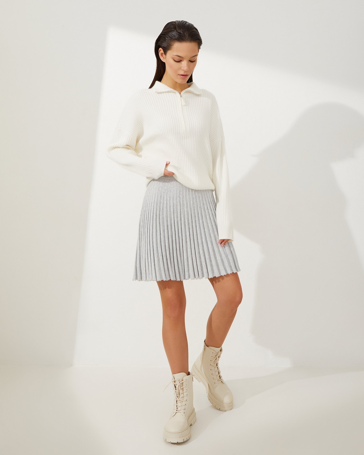 Grey Pleated Mini Skirt, Grey — photo 2