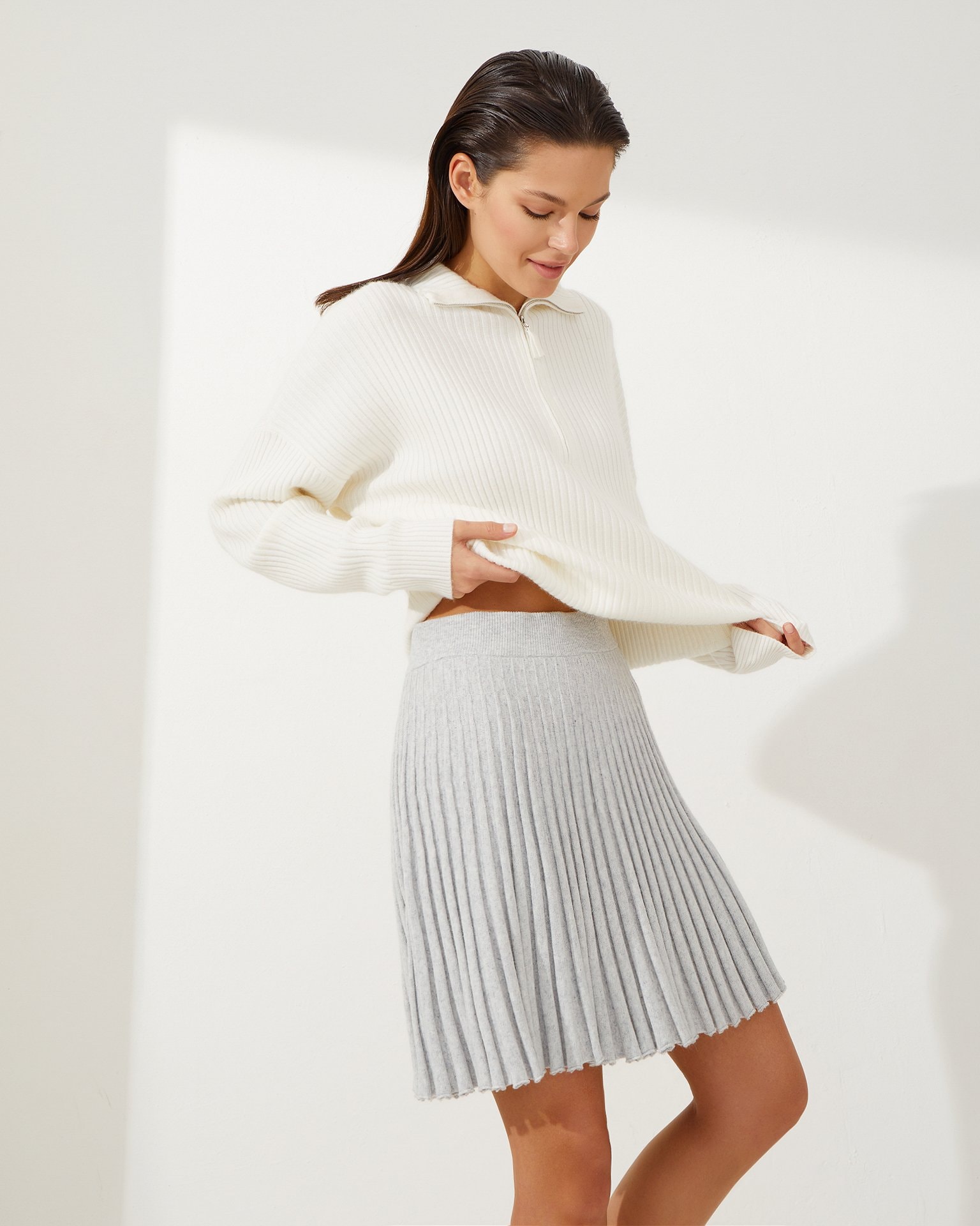 Grey Pleated Mini Skirt, Grey