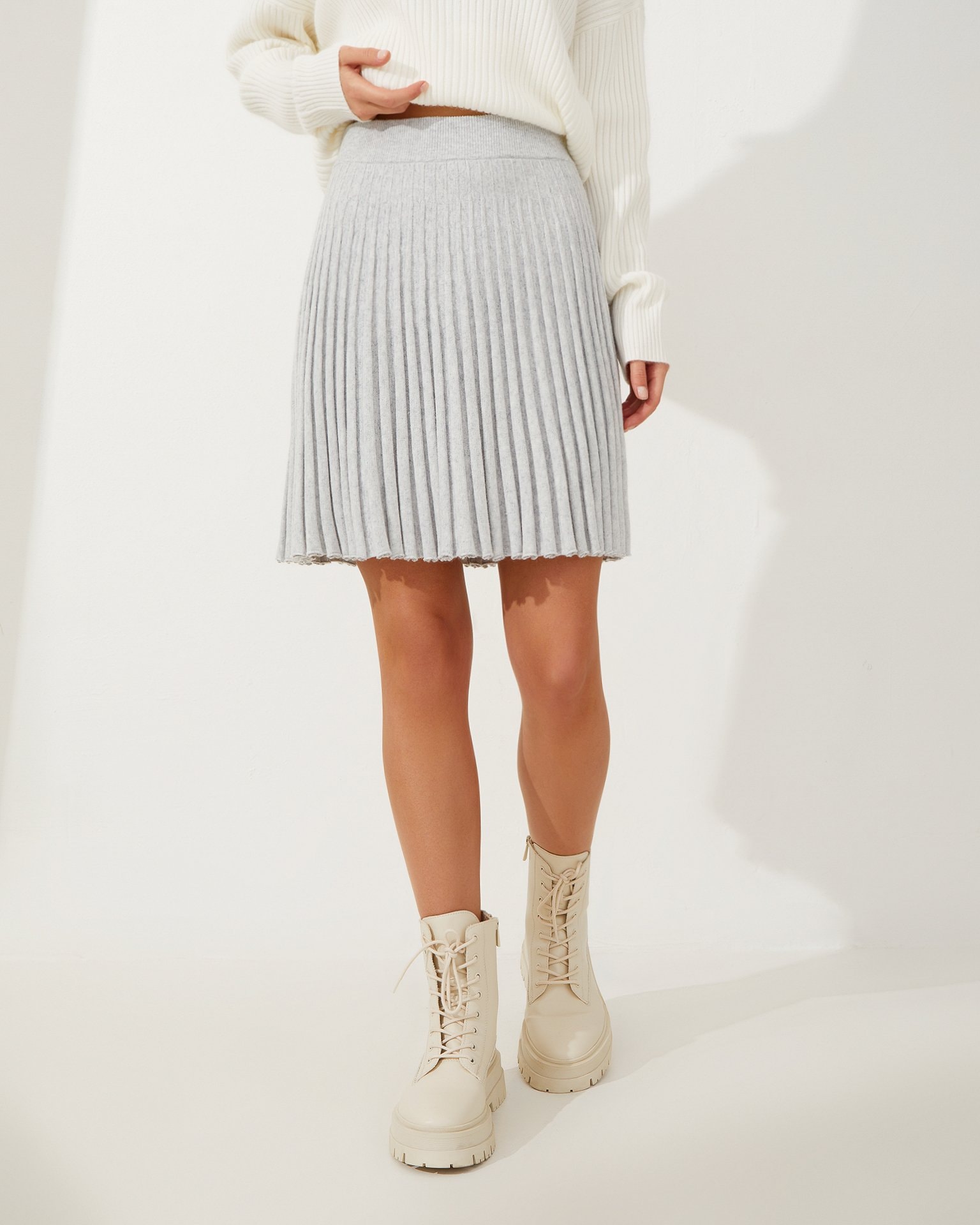 Grey Pleated Mini Skirt, Grey — photo 5