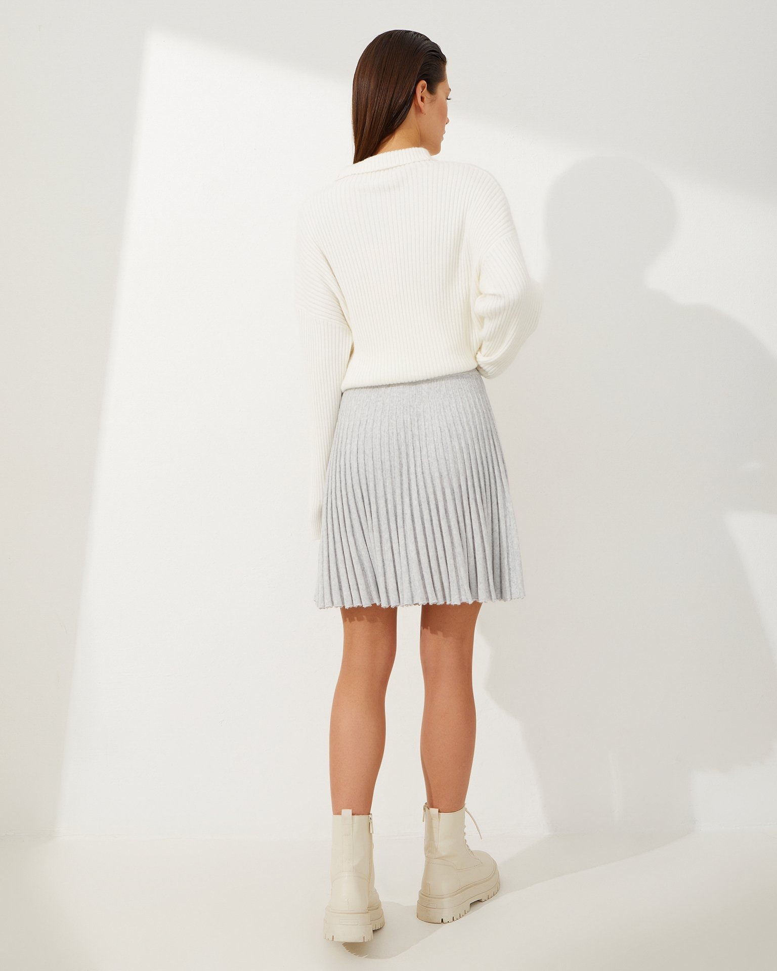 Grey Pleated Mini Skirt, Grey — photo 4