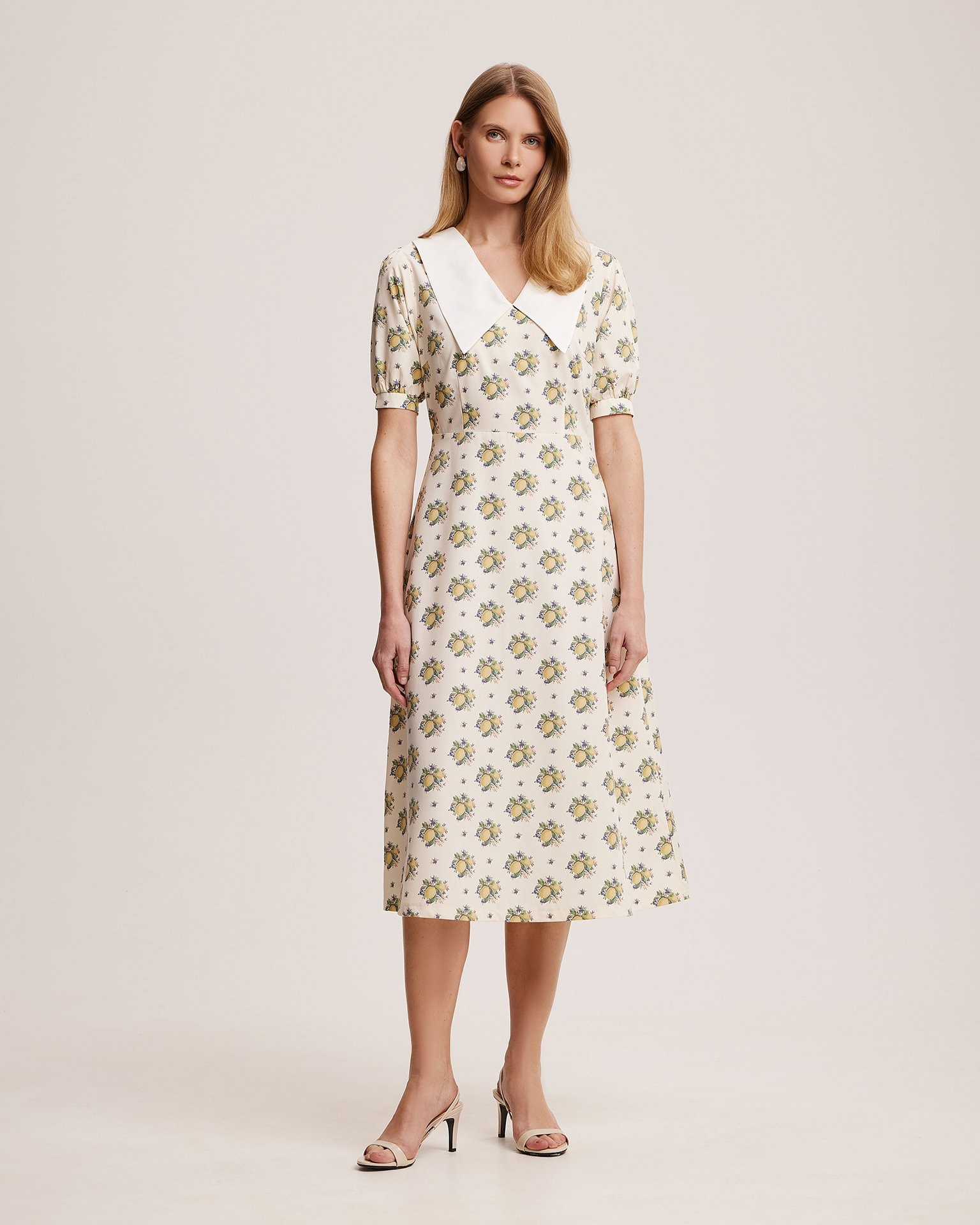 Dress with lemon print, Light Beige — photo 5