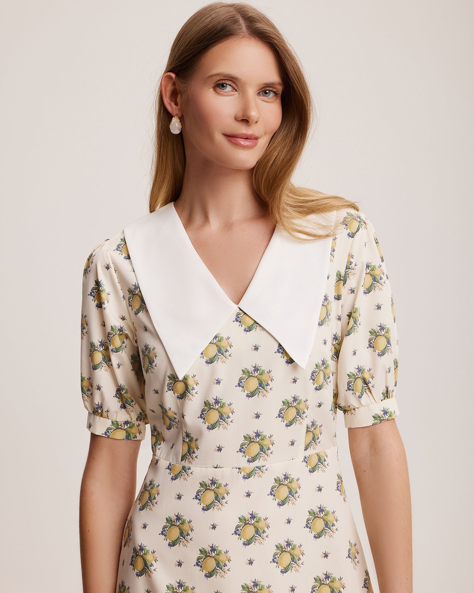 Dress with lemon print, Light Beige — photo 6